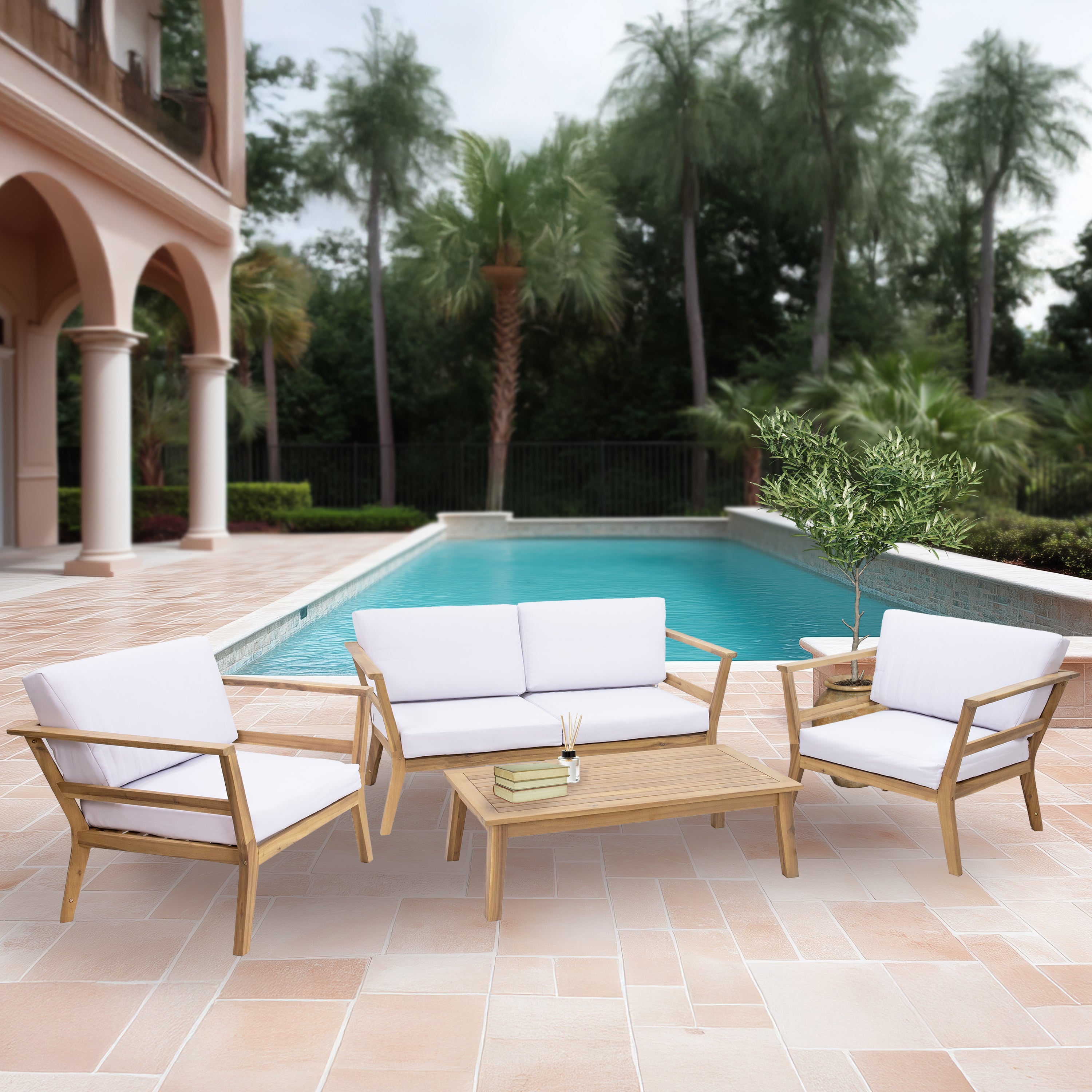 Sunnydaze Bodie 4-Piece Outdoor Patio Furniture Set - Wicker Rattan Conversation Set with Cushions for Garden, Backyard, Poolside & Deck Relaxation