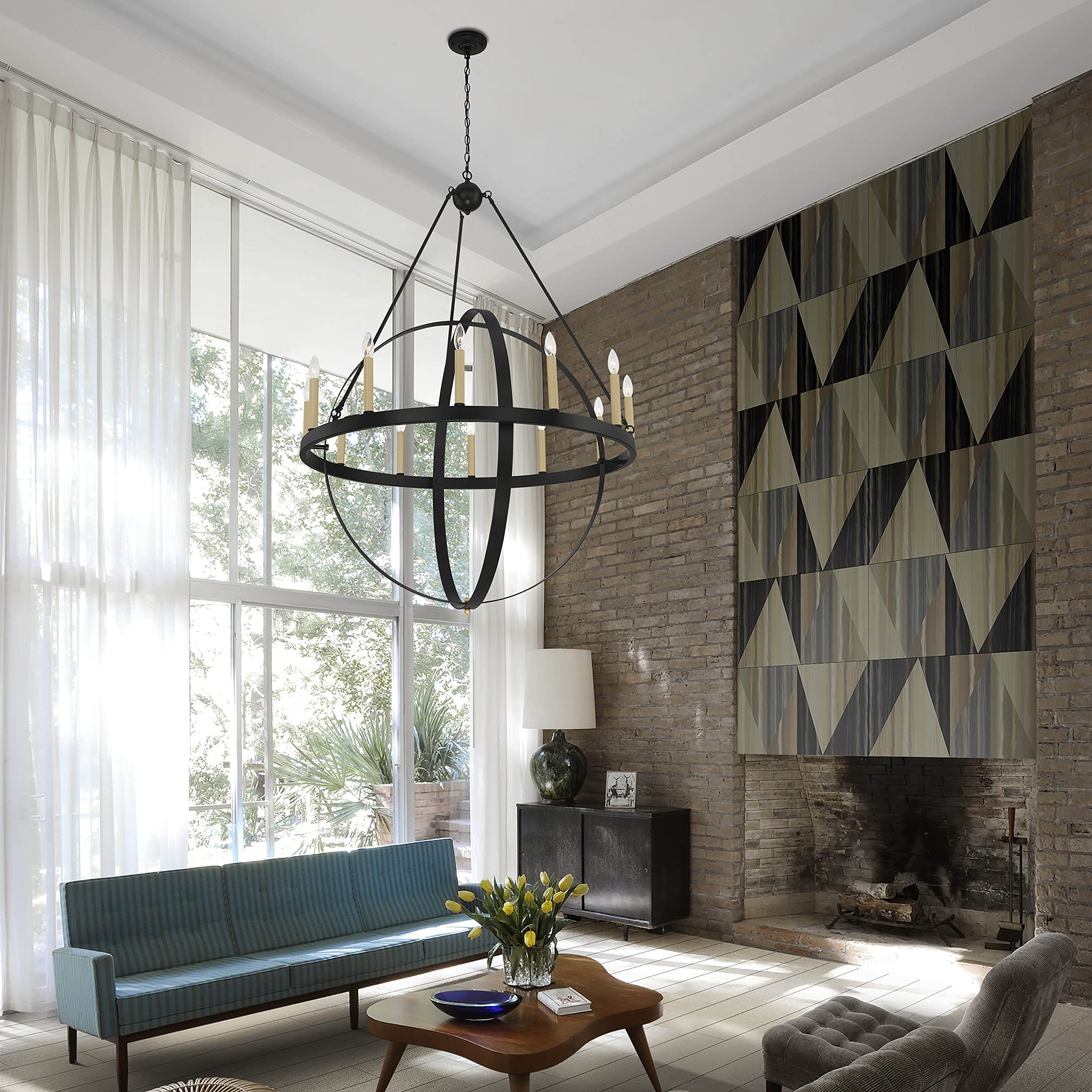 Vanity Art 12-Lights Geometric Wagon Wheel Chandelier - Farmhouse Candle Style Ceiling Light Fixture for Living Room, Kitchen, Dining Room - Black & Bronze - Perfect for Rustic Home Decor & Country Style Interiors (Model 10552CR-BK-BD)