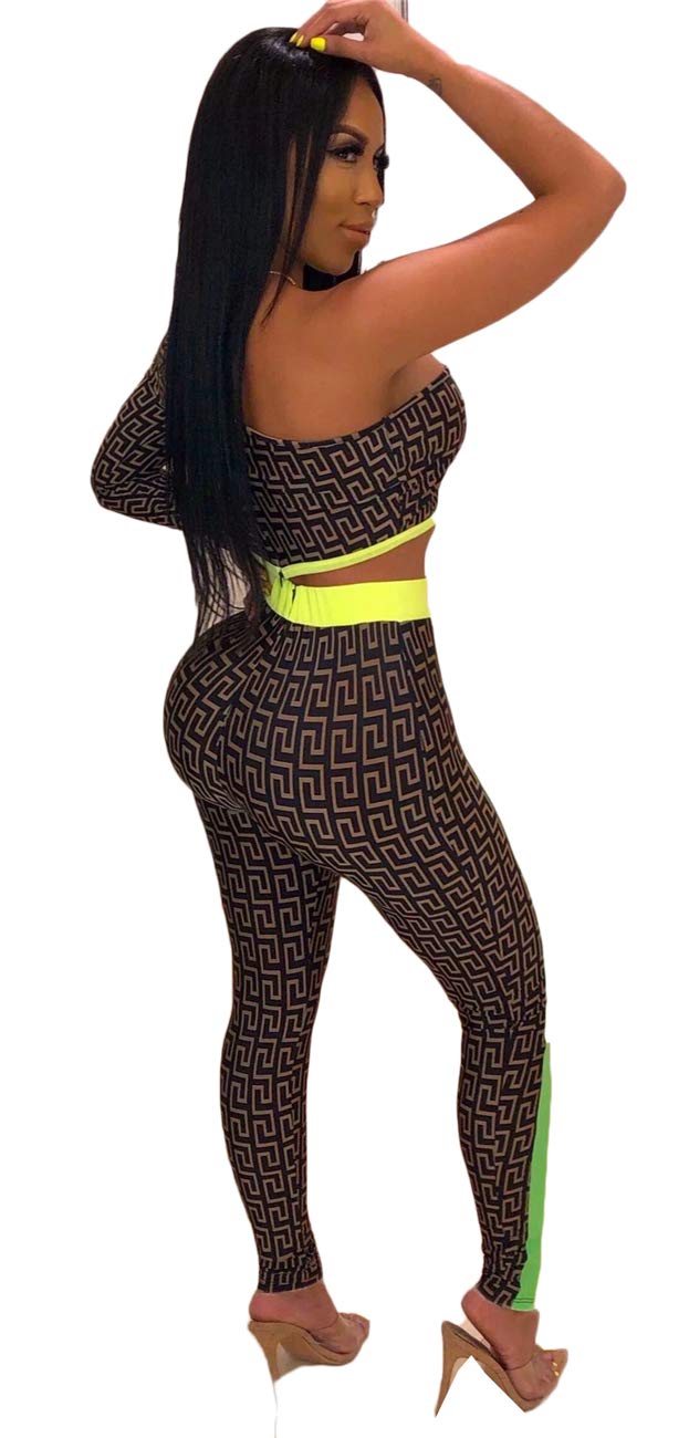 Women's 2-Piece Printed Crop Top & Bodycon Pants Set - Sexy Nightclub Outfit, Party Tracksuit for Women | Perfect for Clubbing, Girls Night Out, and Dance Parties