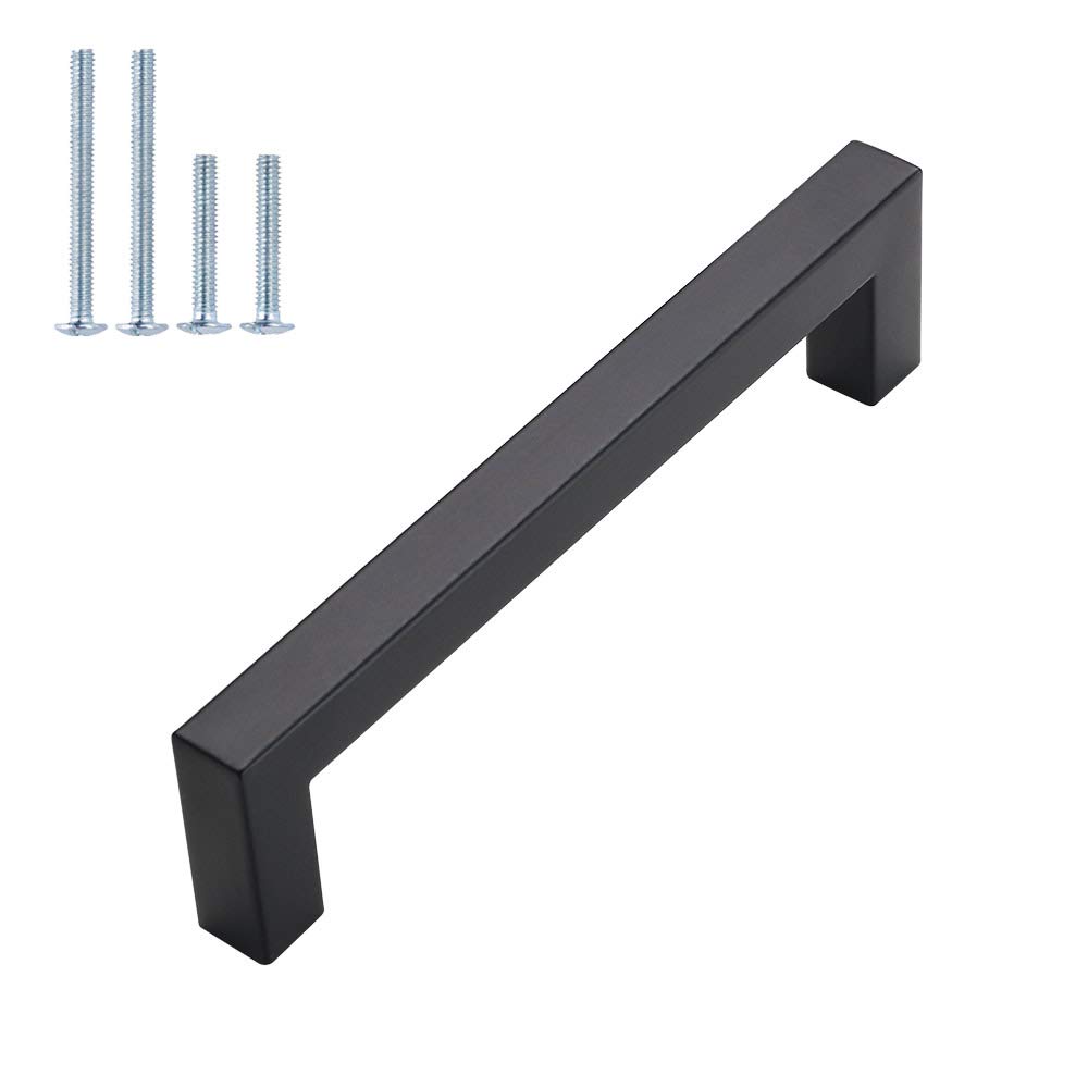 HDJ12BK 5 Inch Black Stainless Steel Cabinet Handles - 50 Pack Modern Drawer Pulls for Kitchen Cabinets | Durable Cabinet Hardware for Home & Office Storage