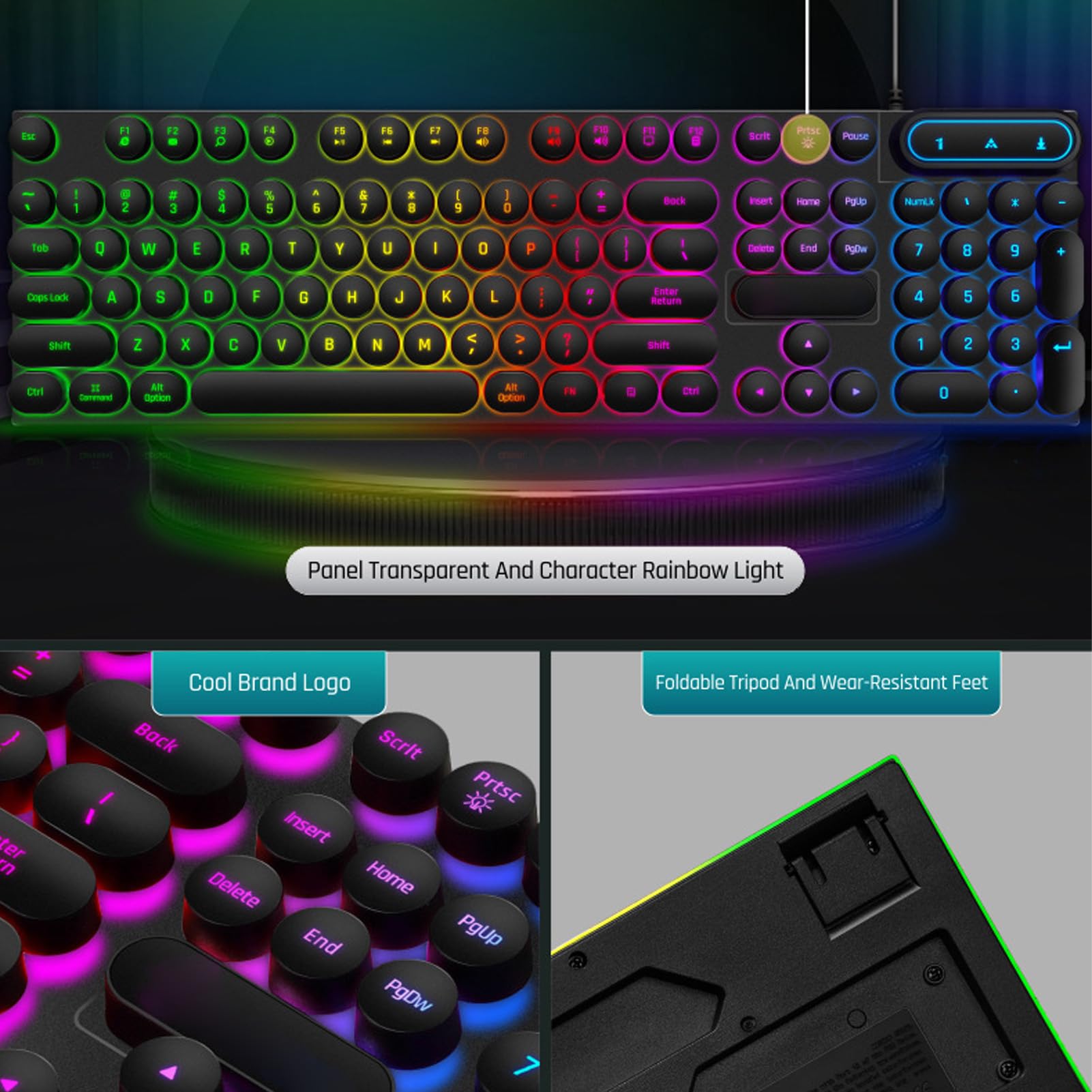 Vikye 104-Key Mechanical Keyboard with RGB Backlit, USB Wired Gaming Keyboard, Waterproof Design & Round Keycaps for PC/Mac - Ideal for Office Work, Gaming & Home Use (Punk Black)