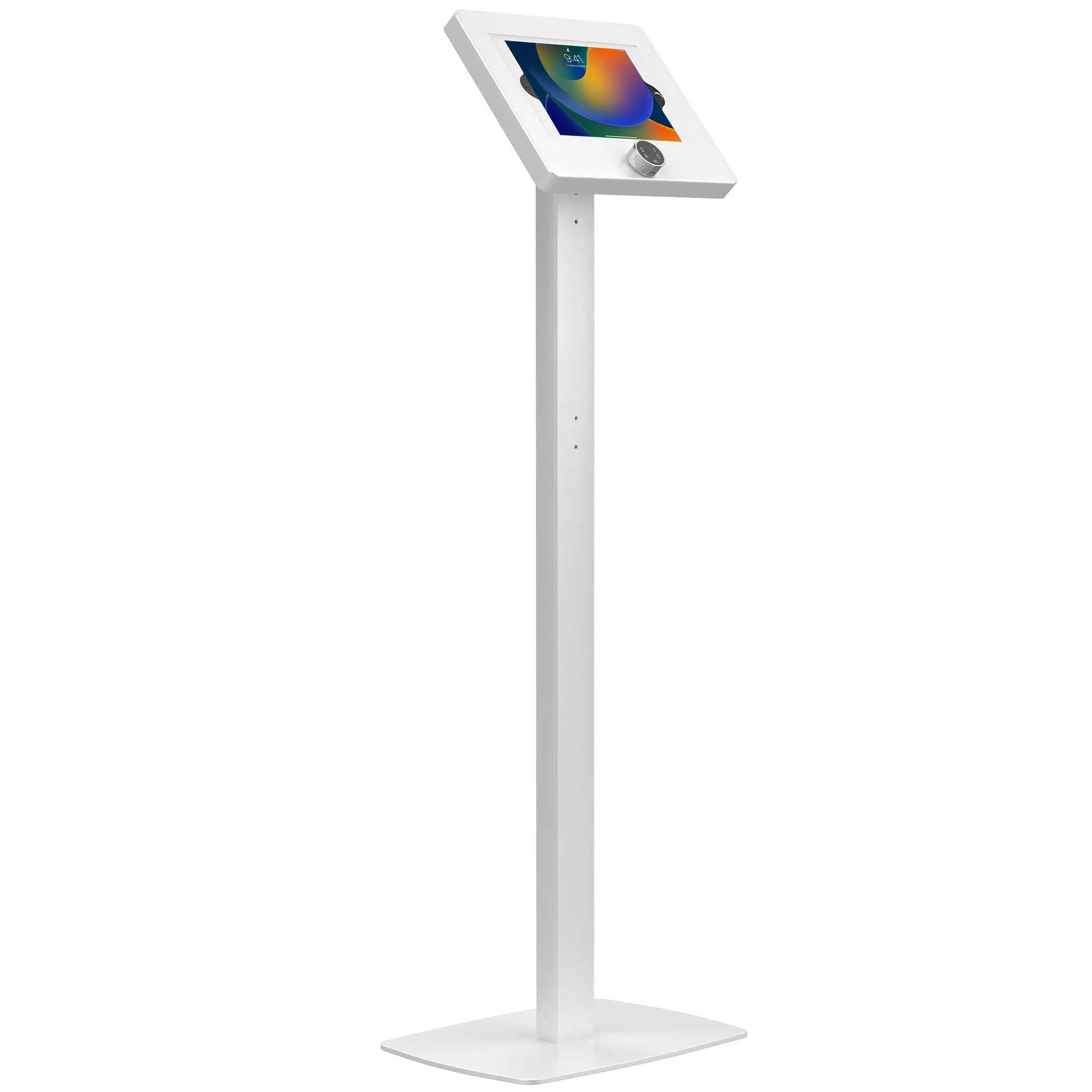 Premium Thin Profile Floor Stand with Digital Password Combination Security Enclosure - Secure Display for Retail Stores, Offices & Homes (White)