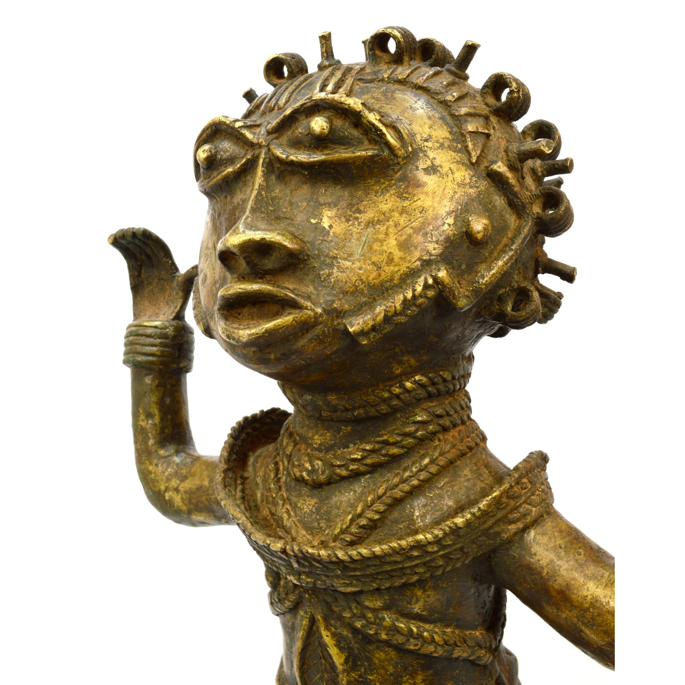 Antique African Benin Brass Bronze Statue - 24 Inch 19th Century Replica, Heavy 38 lbs - Perfect for Home Decor, Museum Display & African Art Collection