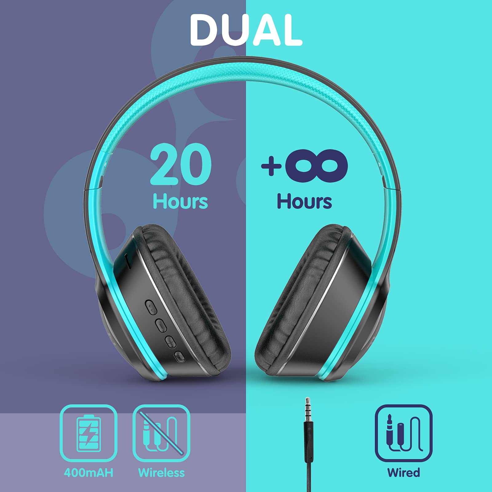 FFZ Kids Wireless Headphones with LED Lights - Bluetooth 5.0 Over-Ear Headset with Built-in Mic, Foldable Design & Soft Earpads for Boys & Girls - Ideal for School, Travel, Airplane, iPad & Home Use (Black)