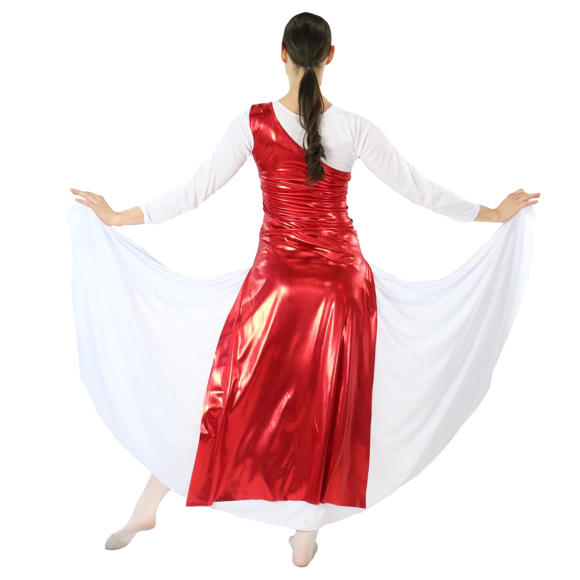 Danzcue Women's Metallic Worship Dance Tunic with Side Slits - Elegant Church Performance Top for Praise Dance, Choir & Contemporary Worship (White Dress Not Included)
