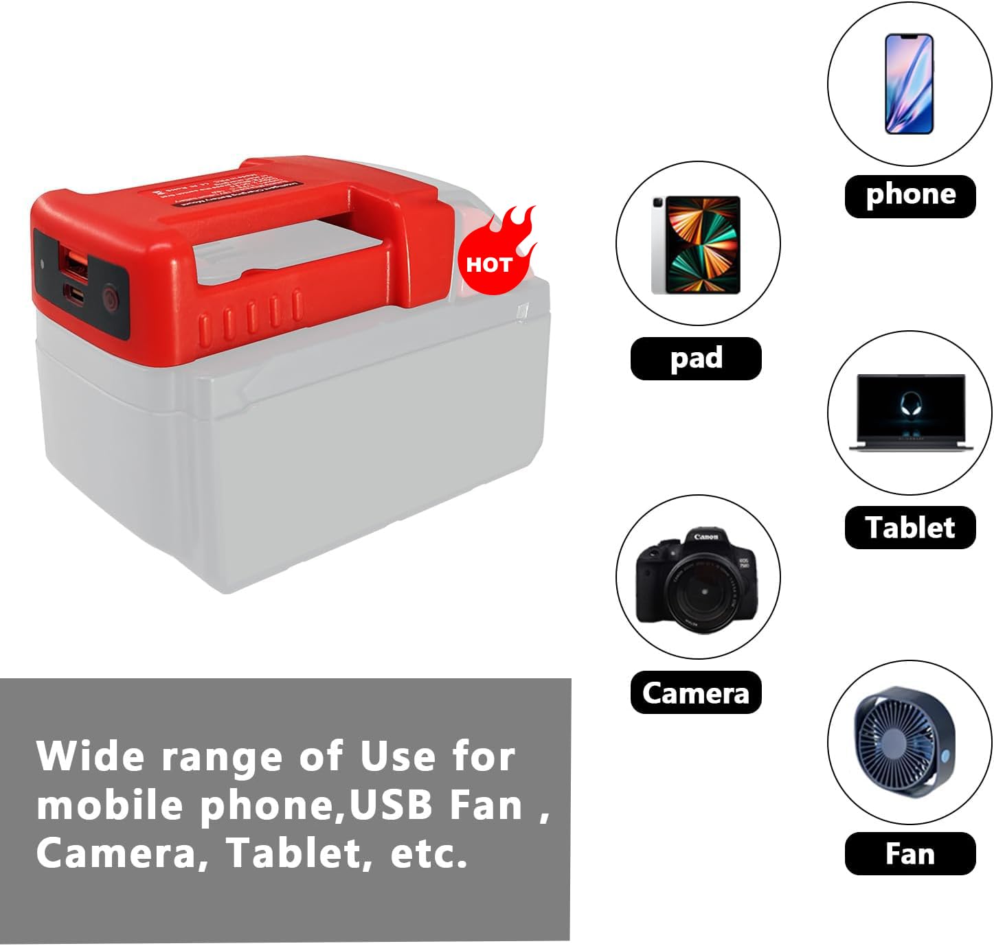2 Pack USB Charger Adapter for Milwaukee M18 18V Battery - Dual USB & Type-C Fast Charging Power Wheel Adapter (Adapter Only) | Perfect for Job Sites, Camping & Emergency Power Backup