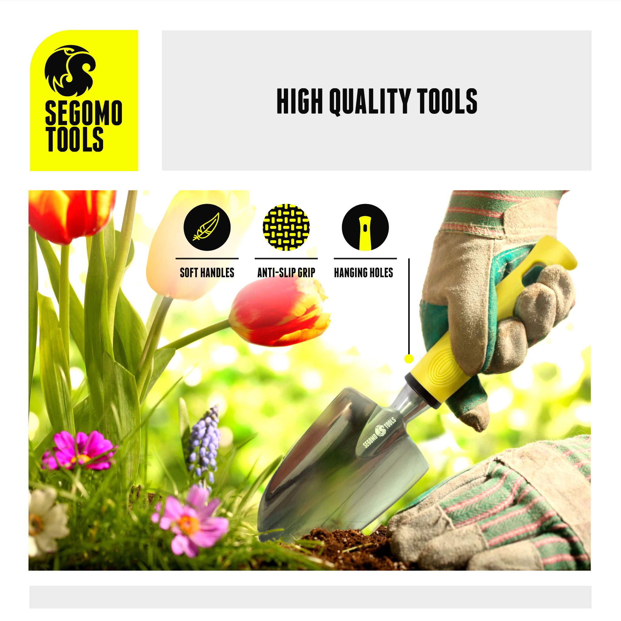 Segomo Tools 12-Piece Premium Garden Tool Set with Gloves, Kneeling Pad, Spray Bottle, Apron & Tote Bag | Complete Gardening Kit for Planting, Weeding & Landscaping | Ideal for Home Gardeners, Backyard Farming & Outdoor DIY Projects