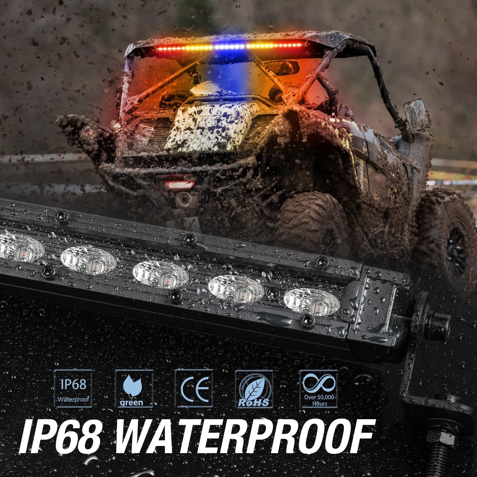 30 Inch LED Chase Light Bar with Strobe, Brake, Reverse & Turn Signals - Universal UTV Rear Chase Light for Can-Am, Polaris RZR, Ranger, SxS, Pickup & 4x4 Vehicles (Red/Amber/Blue) - Perfect for Off-Roading, Night Driving & Emergency Signaling