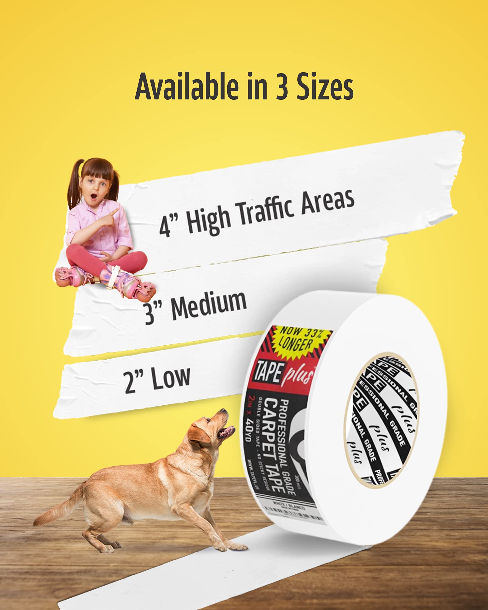 Premium Double-Sided Non-Slip Rug Tape - 2 Inch x 40 Yards (120 Feet) Heavy Duty Carpet Gripper - Strong Hold for Indoor Rugs, Carpets & Mats - Perfect for Home, Office & High Traffic Areas - White Finish