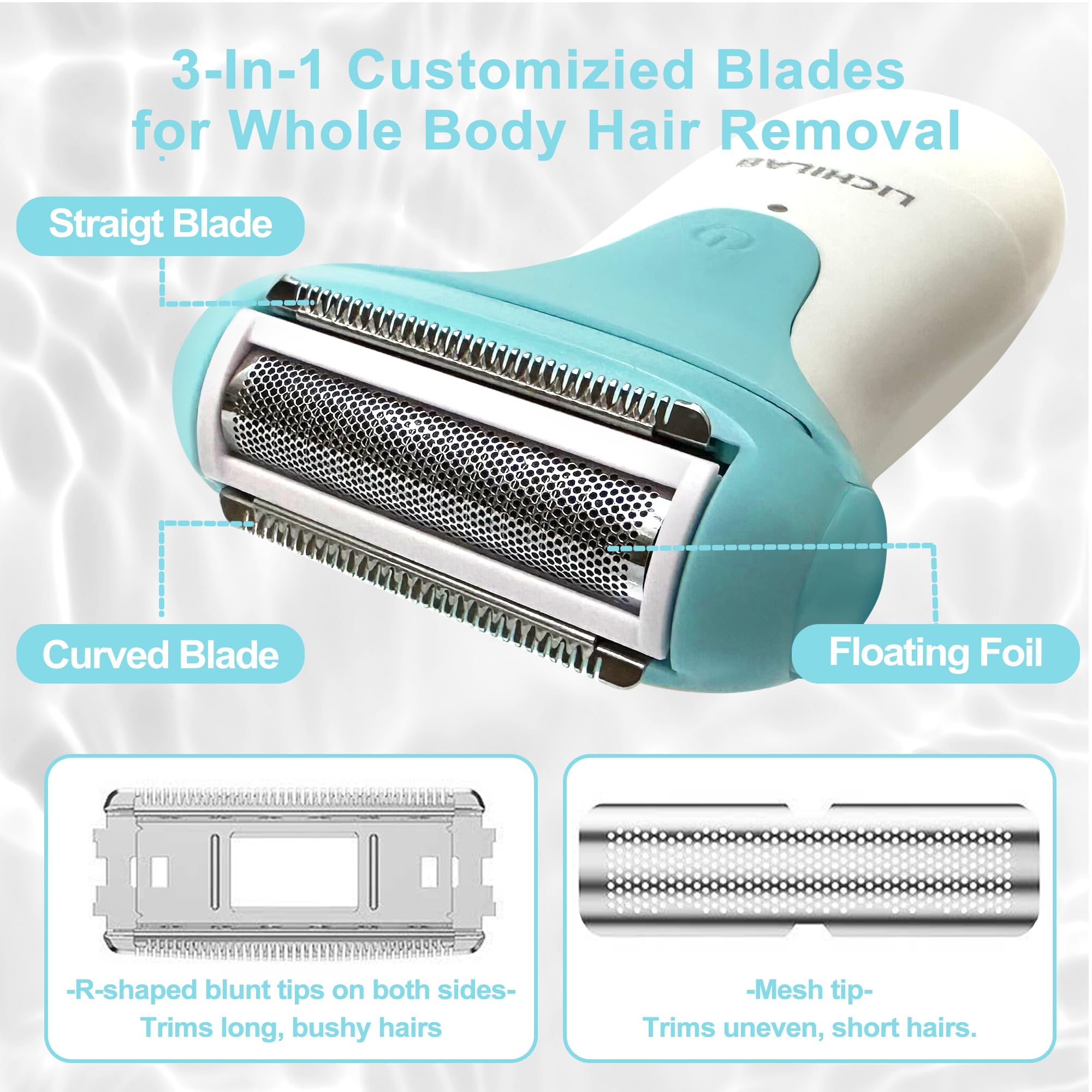 Electric Razor for Women - Lady Shaver & Bikini Trimmer, Wet & Dry Cordless Pubic Hair Remover for Legs & Underarms, Viridian/U7YZ - Perfect for Travel, Gym & Smooth Skin Care