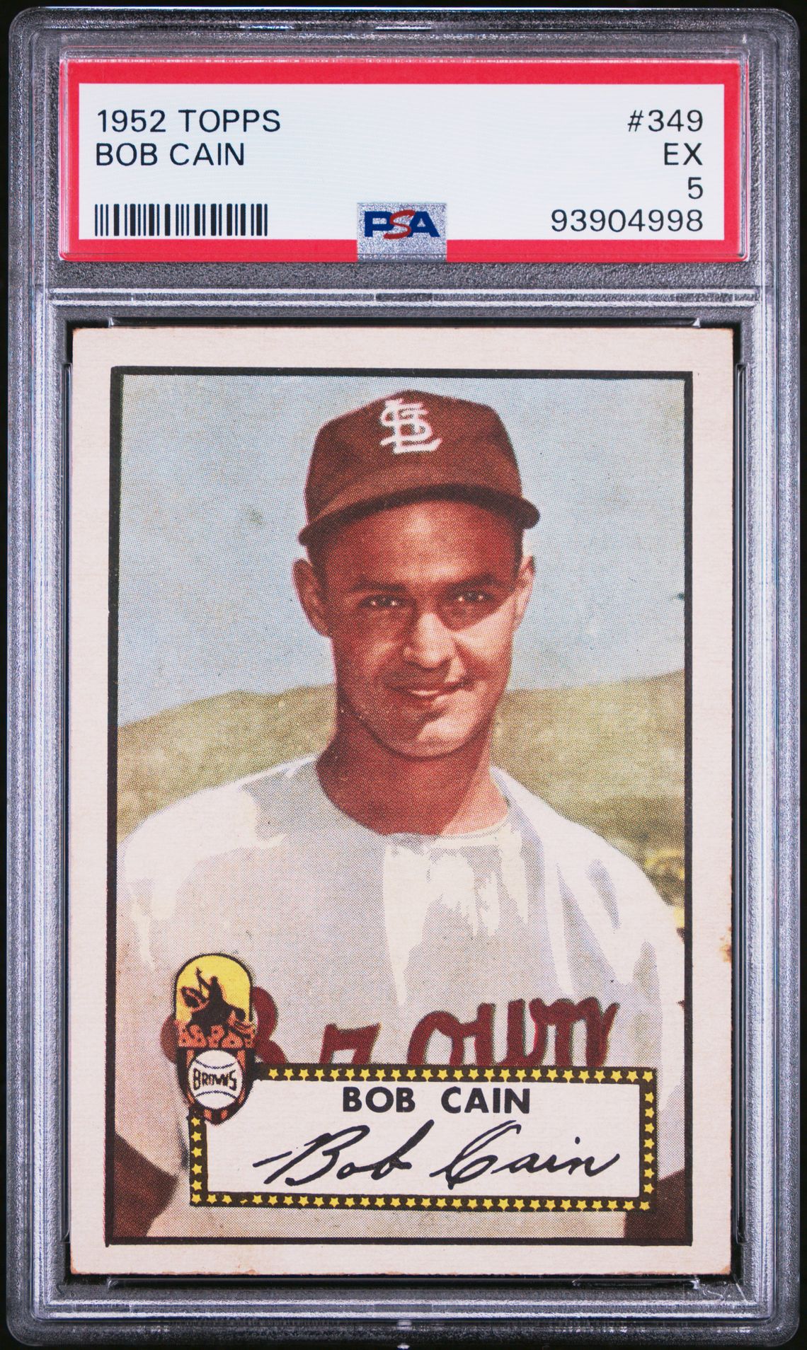 1952 Topps #349 Bob Cain STL Browns Baseball Card - PSA 5 EX Condition - Vintage Sports Collectible - Perfect for Baseball Memorabilia Collections and Display Cases