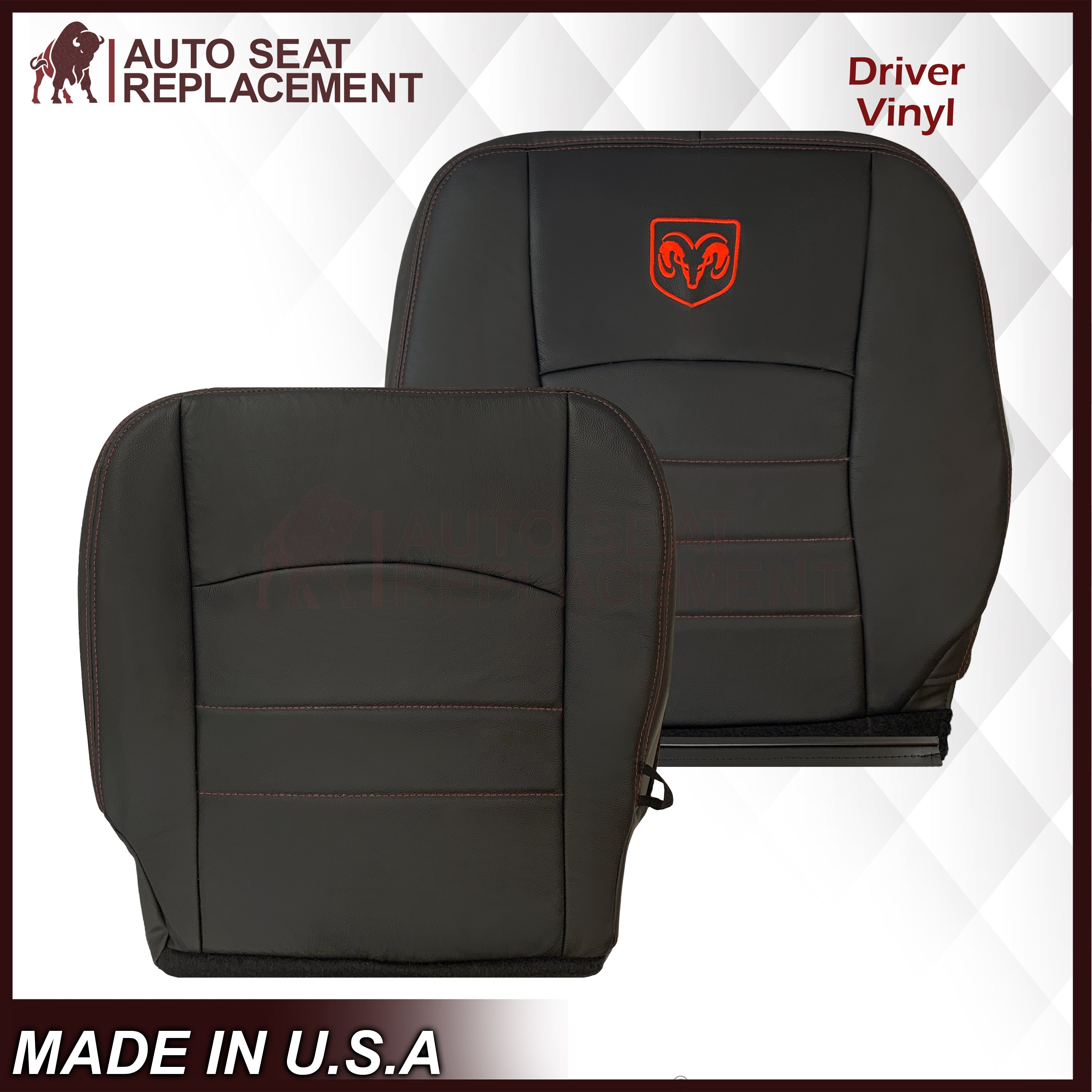 2009-2012 Dodge Ram 1500 2500 3500 Laramie Custom Replacement Seat Covers - Dark Slate Gray with Perforated Inserts, Red Logo & Stitching - Top/Bottom Fit - Perfect for Off-Roading & Daily Driving
