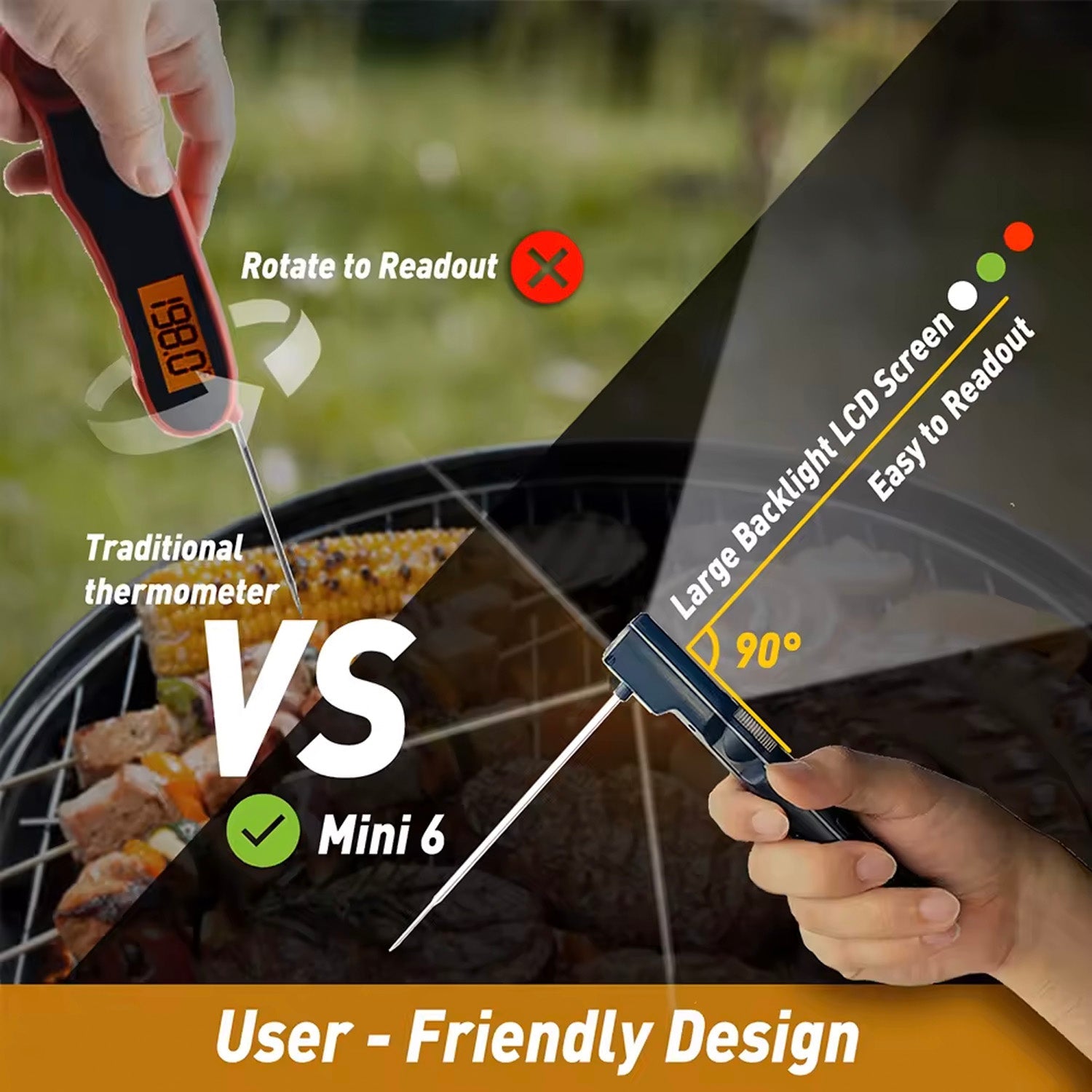 Instant Read Smart Meat Thermometer for Grilling, Smoking, BBQ & Cooking - Digital Food Thermometer with Fast Accurate Temperature Reading for Kitchen, Outdoor & Home Use