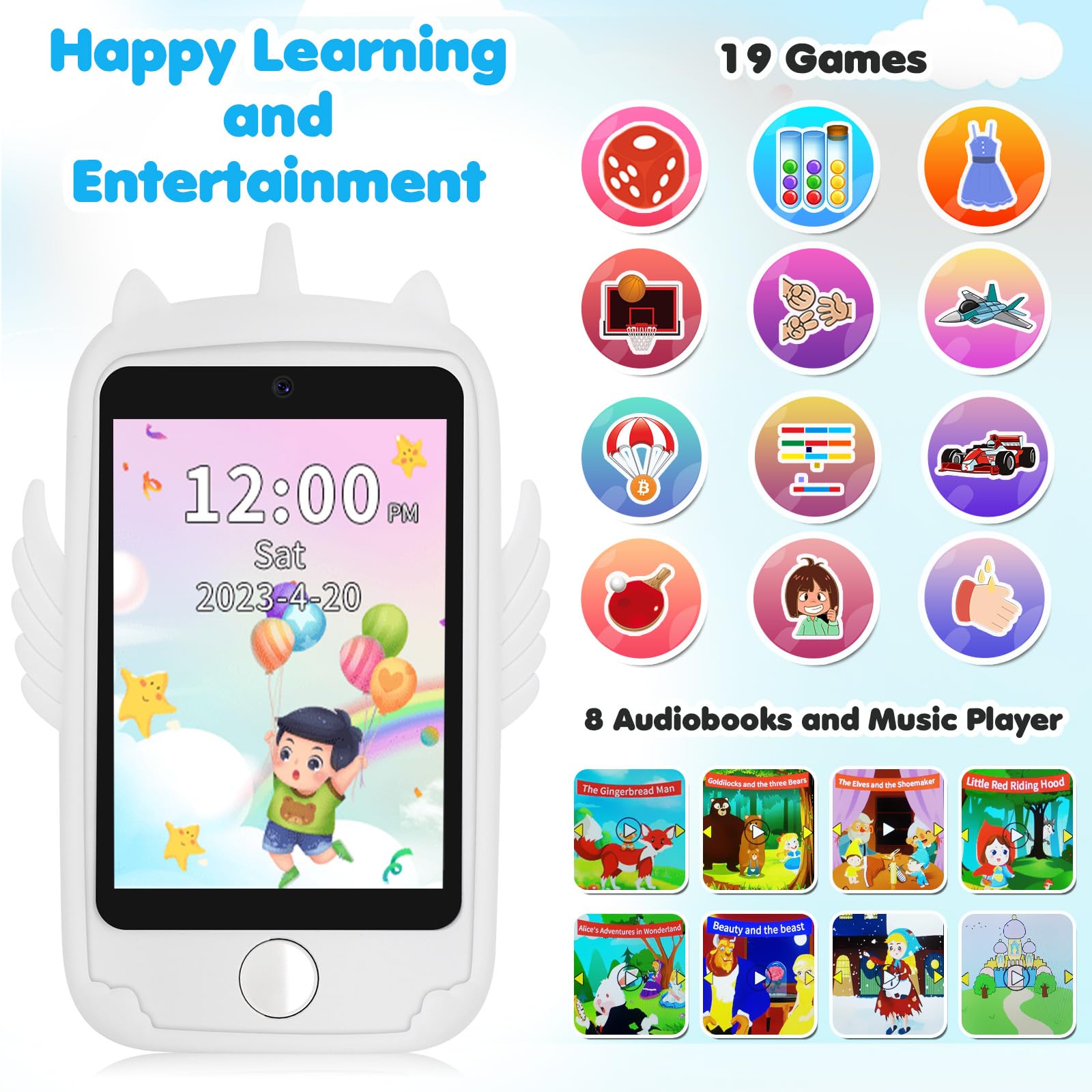 Interactive Learning Smart Phone for Kids - Touchscreen Educational Toy with Games for Boys & Girls Ages 3-10 | Perfect Christmas & Birthday Gift for Toddlers (White) | Pretend Play, Early Learning & Travel Entertainment
