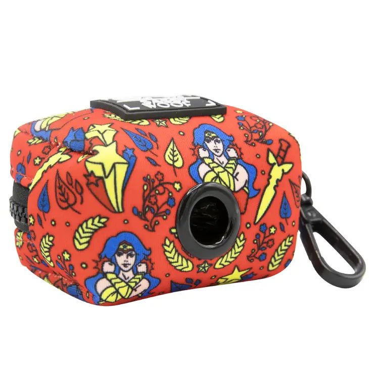 Wonder Woman Dog Waste Bag Holder - Leak Proof Poop Bag Dispenser for Dogs, Portable Pet Waste Carrier with Belt Clip - Perfect for Walking, Hiking, and Outdoor Adventures