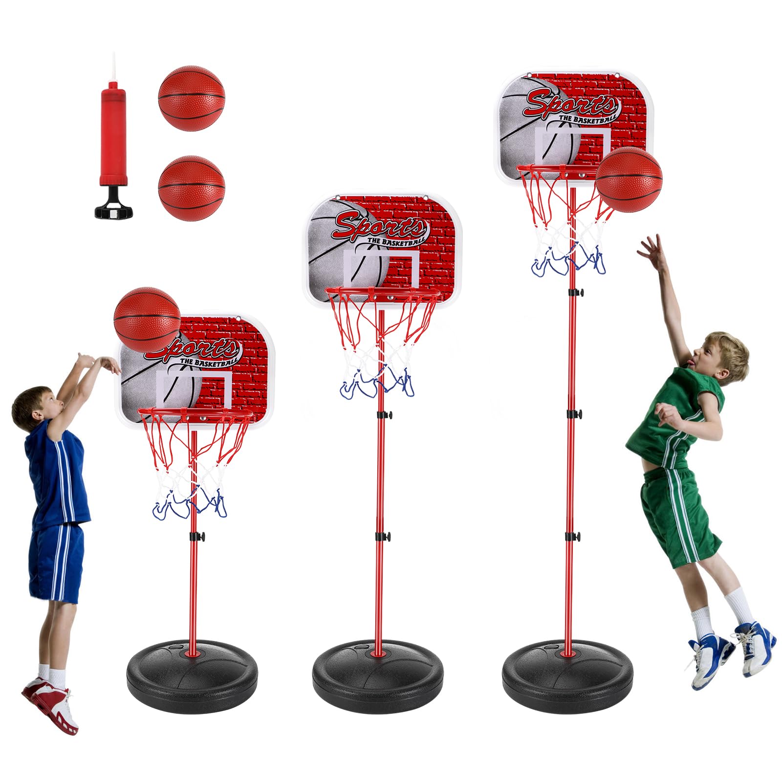 Adjustable Height Kids Basketball Hoop Set with 2 Balls & Pump - Indoor & Outdoor Basketball Goal for Boys & Girls Ages 3-8 - Perfect for Driveway, Backyard, and Playground Fun
