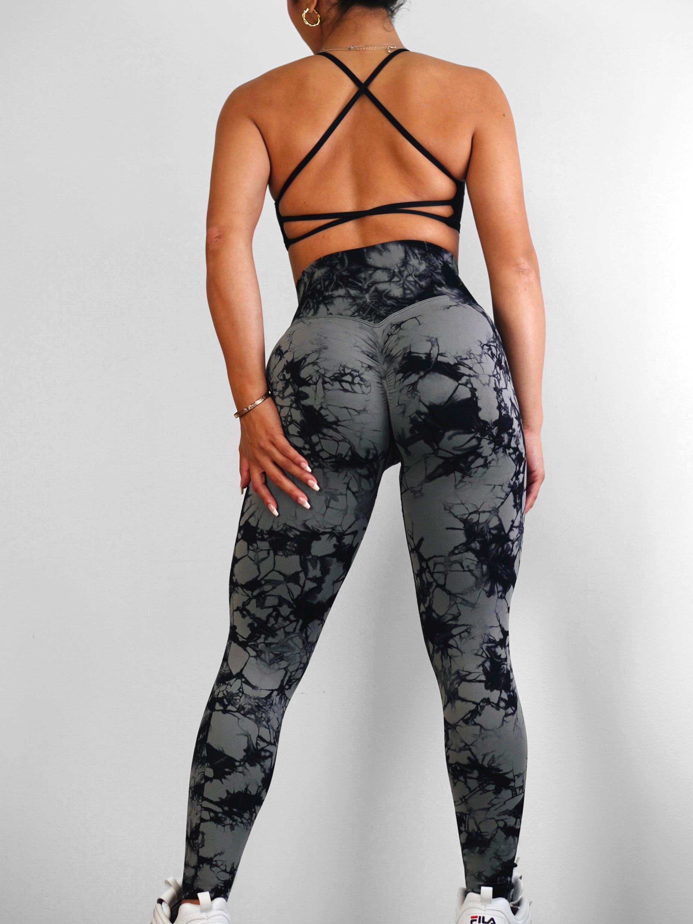 Spark Scrunch Leggings for Women - High Waisted Yoga Pants with Tummy Control, Charcoal Gray - Perfect for Workouts, Running & Lounge Wear