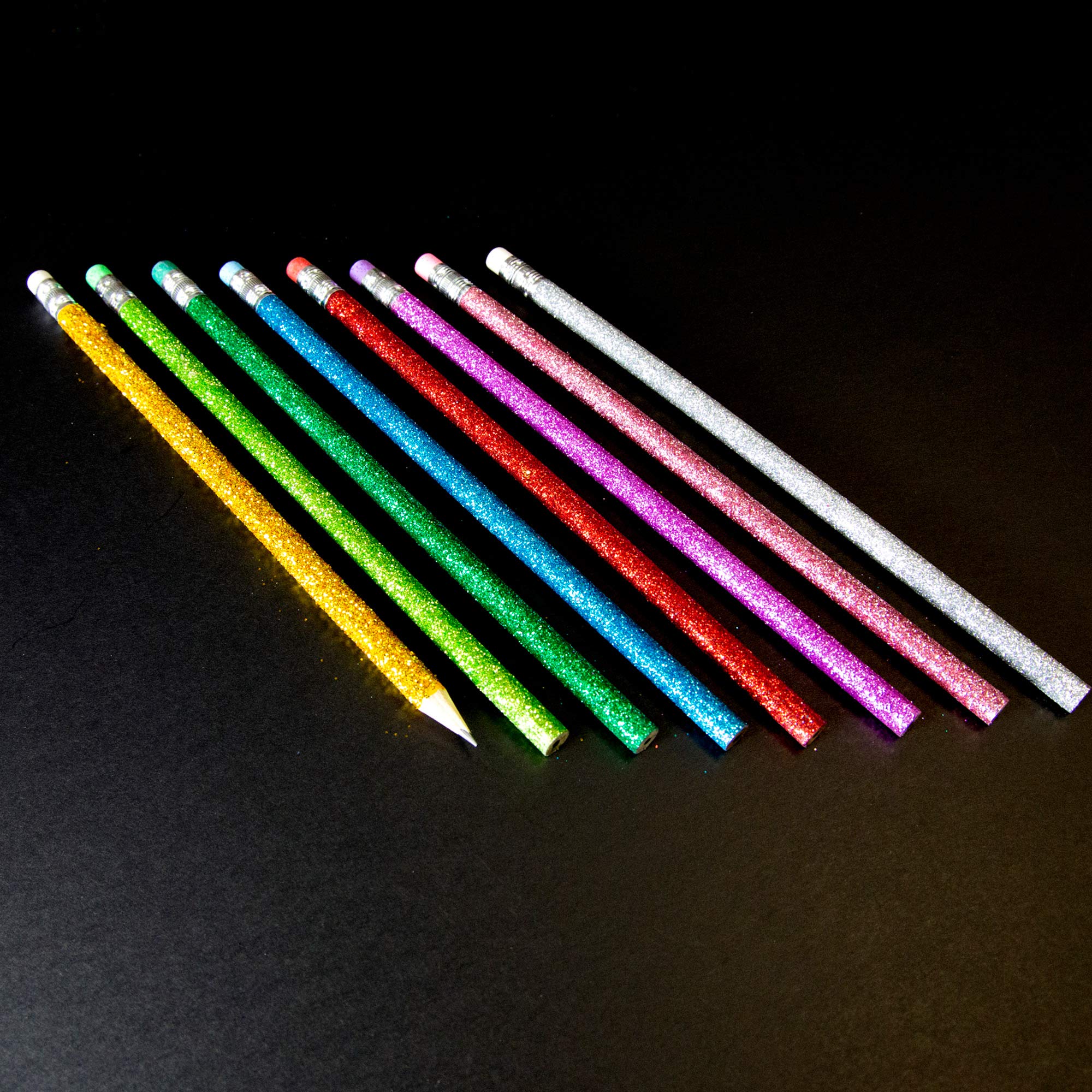 BAZIC Wood Pencil Glitter Metallic Pencils with Latex-Free Eraser, Unsharpened Rewards Pencils (8/Pack, 2-Packs) - Perfect for School Supplies, Classroom Rewards, Office Use & DIY Crafts