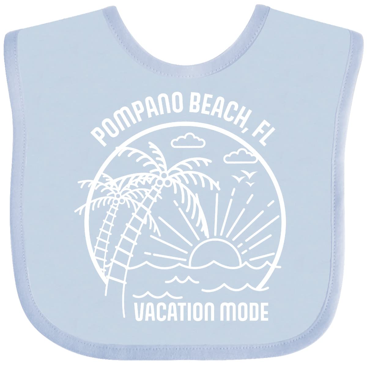Inktastic Summer Vacation Mode Pompano Beach Florida Baby Bib - Soft Cotton Drool Bib for Infants & Toddlers - Perfect for Beach Trips, Travel, and Outdoor Activities