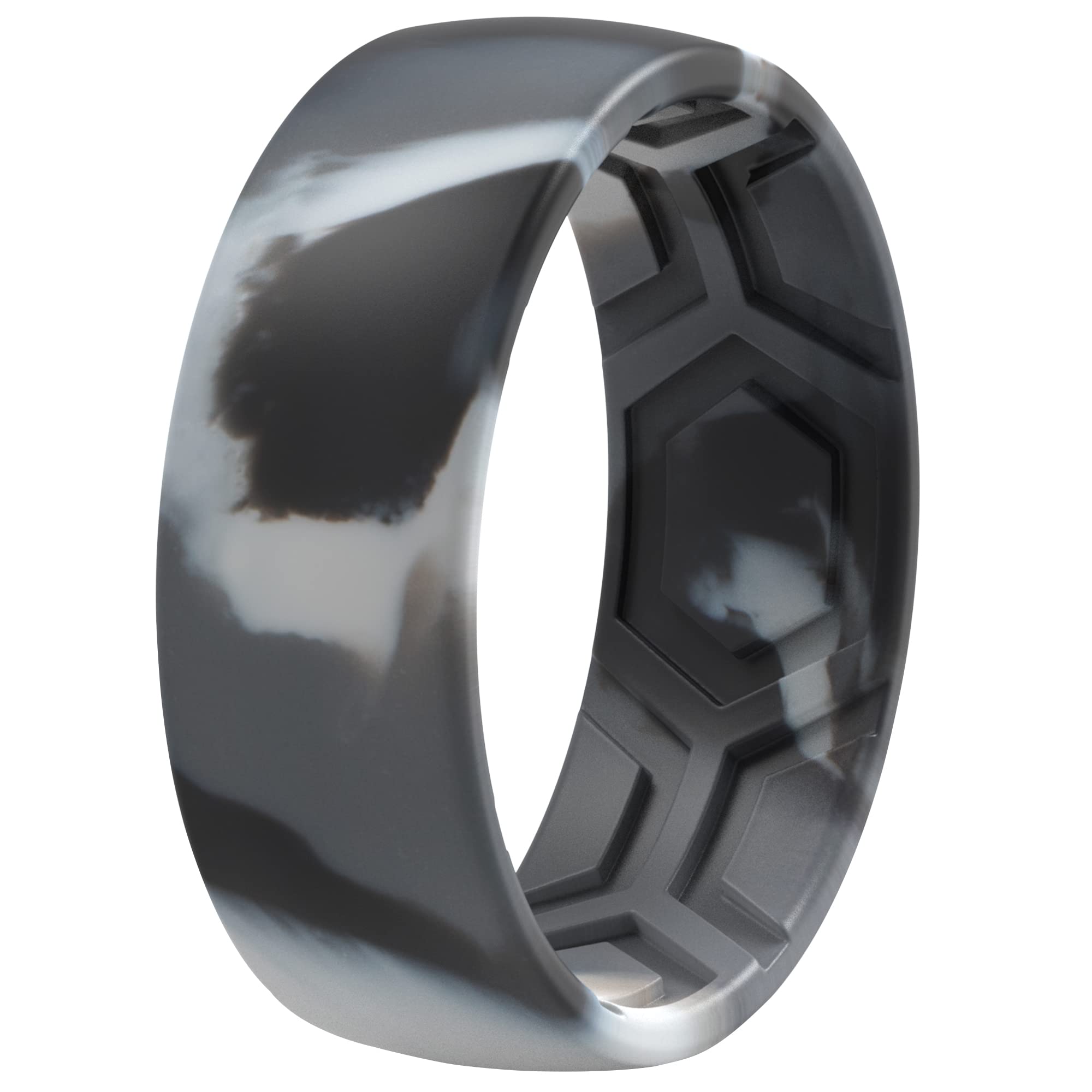 ThunderFit Silicone Rings for Men - Breathable Textured Wedding Bands (8mm Wide, 2.5mm Thick) - 1/4/7 Pack - Perfect for Gym, Swimming, Travel & Outdoor Activities