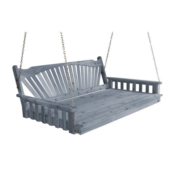 Red Cedar Swing Bed with Fanback - Outdoor Patio Hanging Bed for Porch, Garden, or Backyard Relaxation