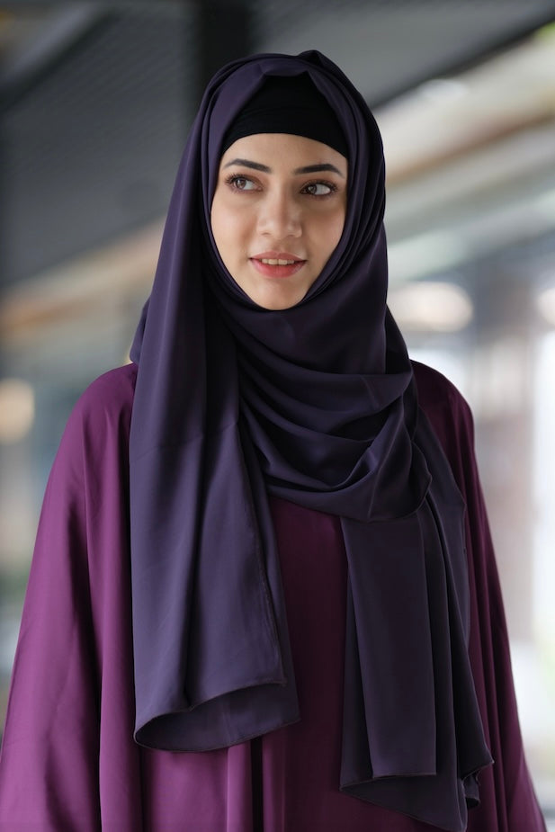 Elegant Georgette Hijab Scarf - Soft Grey Purple Wrap for Women | Perfect for Daily Wear, Prayer & Special Occasions