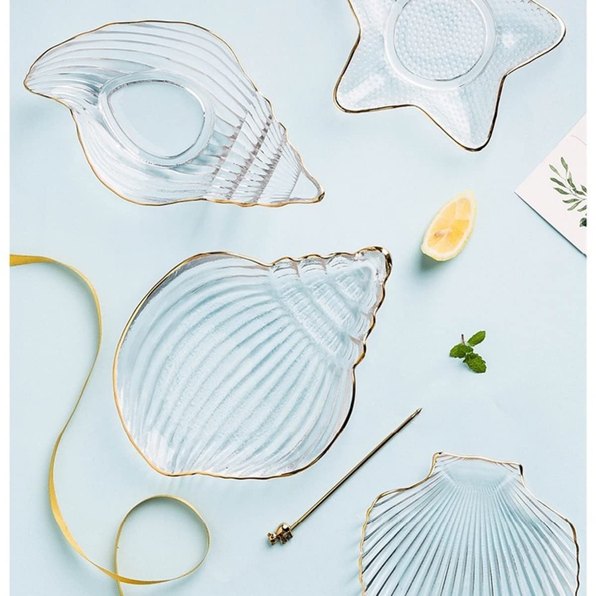 Transparent Glass Fruit Plate - Elegant Serving Tray for Candy, Sushi, Salad, Desserts | Perfect for Party Snacks, Home Decor & Dinner Table Setting | Durable Phnom Penh Style Ocean-Themed Decorative Dish