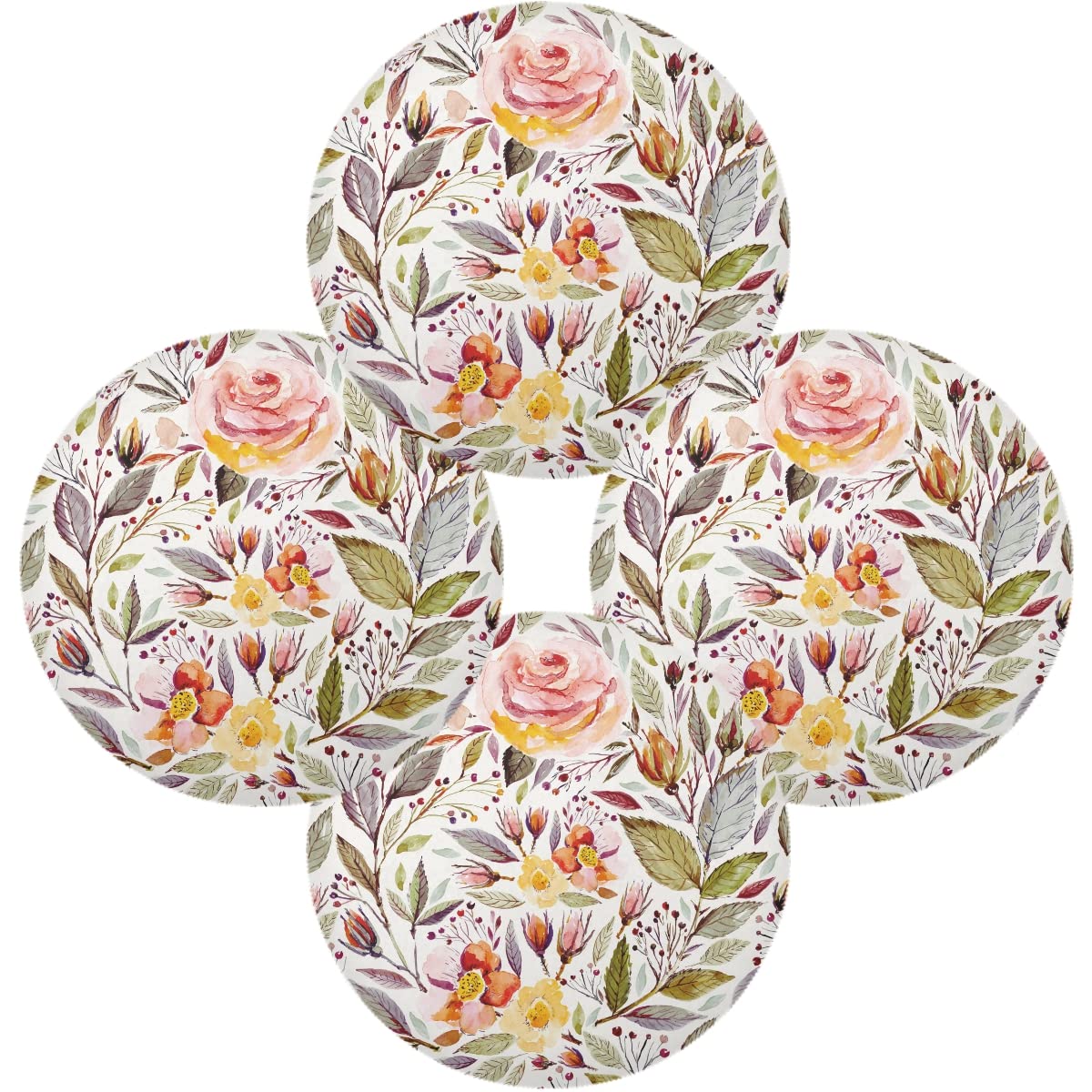Vintage Floral Round Placemats Set of 4 - Rose Pattern Table Mats for Kitchen, Dining, Indoor & Outdoor Use - Non-Slip Plate Mats for Everyday Meals, Parties & Picnics