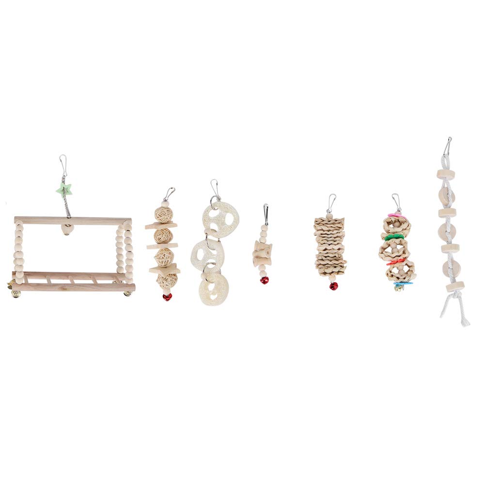 Colorful 7-Piece Parrot Toy Set - Chewing, Climbing & Hanging Bird Toys for Parakeets, Cockatiels & Conures | Cage Swings, Perches & Play Gyms for Pet Birds | Perfect for Enrichment & Exercise in Bird Cages