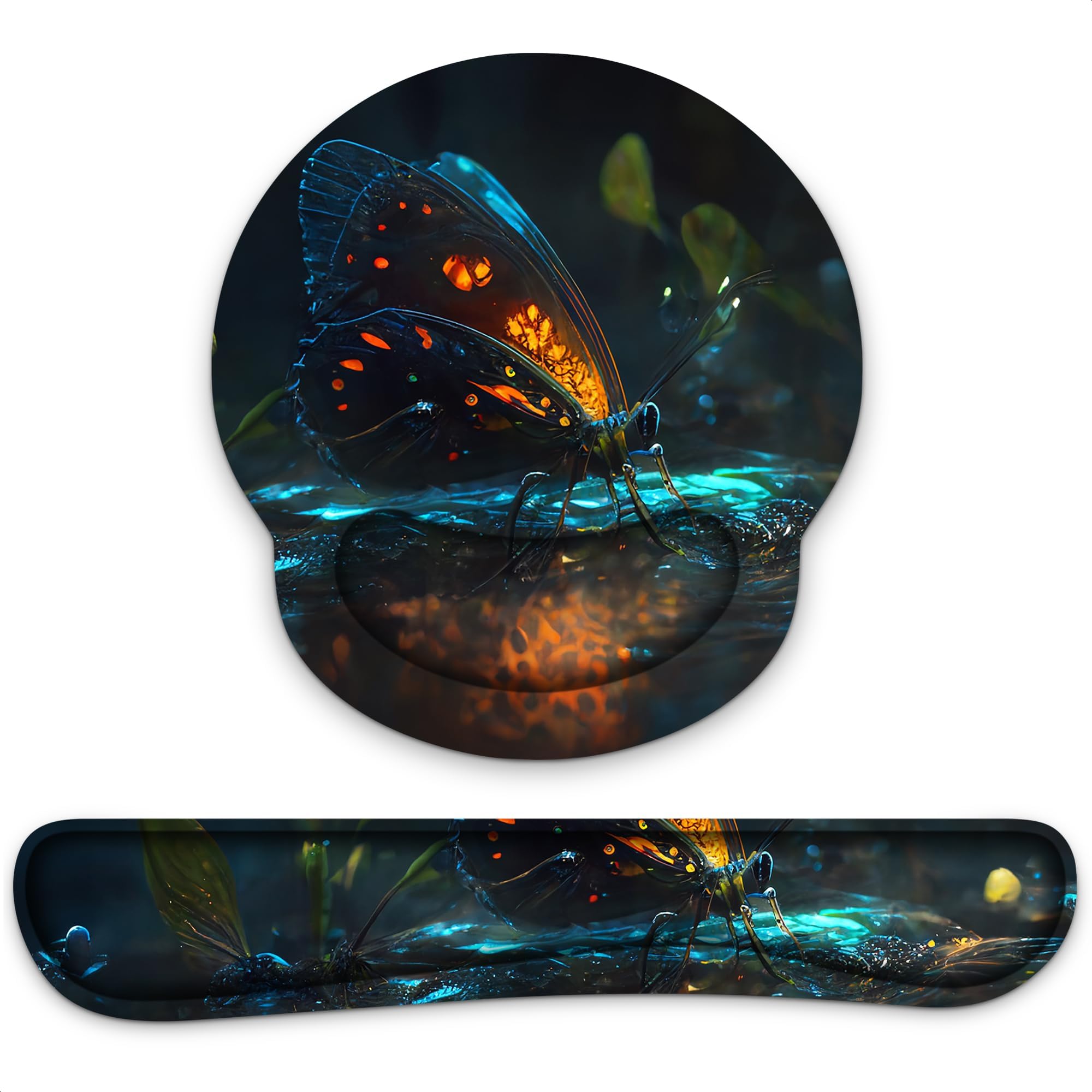 Ergonomic Keyboard Wrist Rest & Mouse Pad Set - Comfortable Desk Accessories for Wrist Pain Relief - Butterfly Design Office Supplies for Typing, Gaming & Computer Work