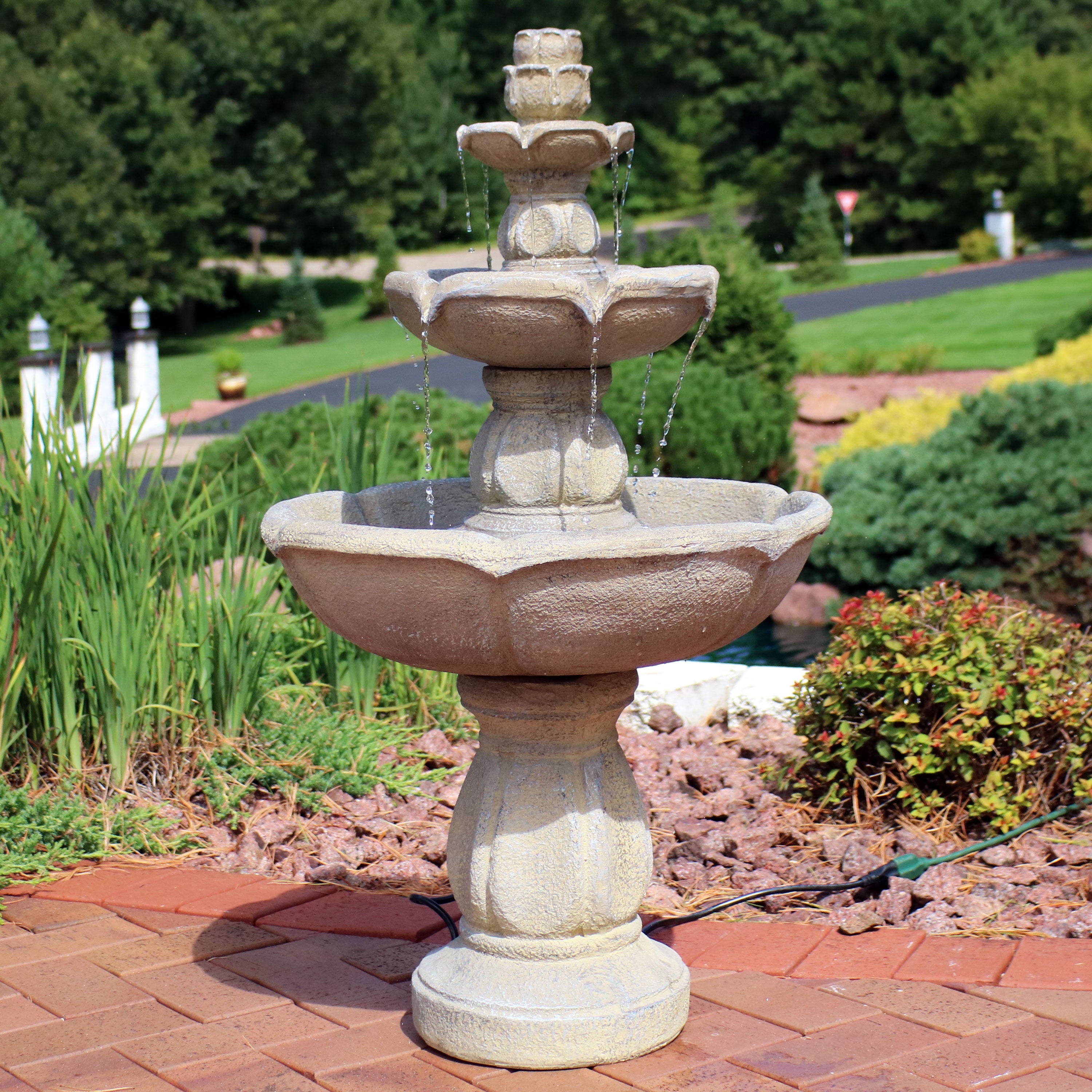Sunnydaze Birds' Delight Outdoor Water Fountain with Pump - 35 Inch Height, Solar Powered Garden Decor for Patio, Yard & Backyard - Attracts Birds & Creates Relaxing Ambience