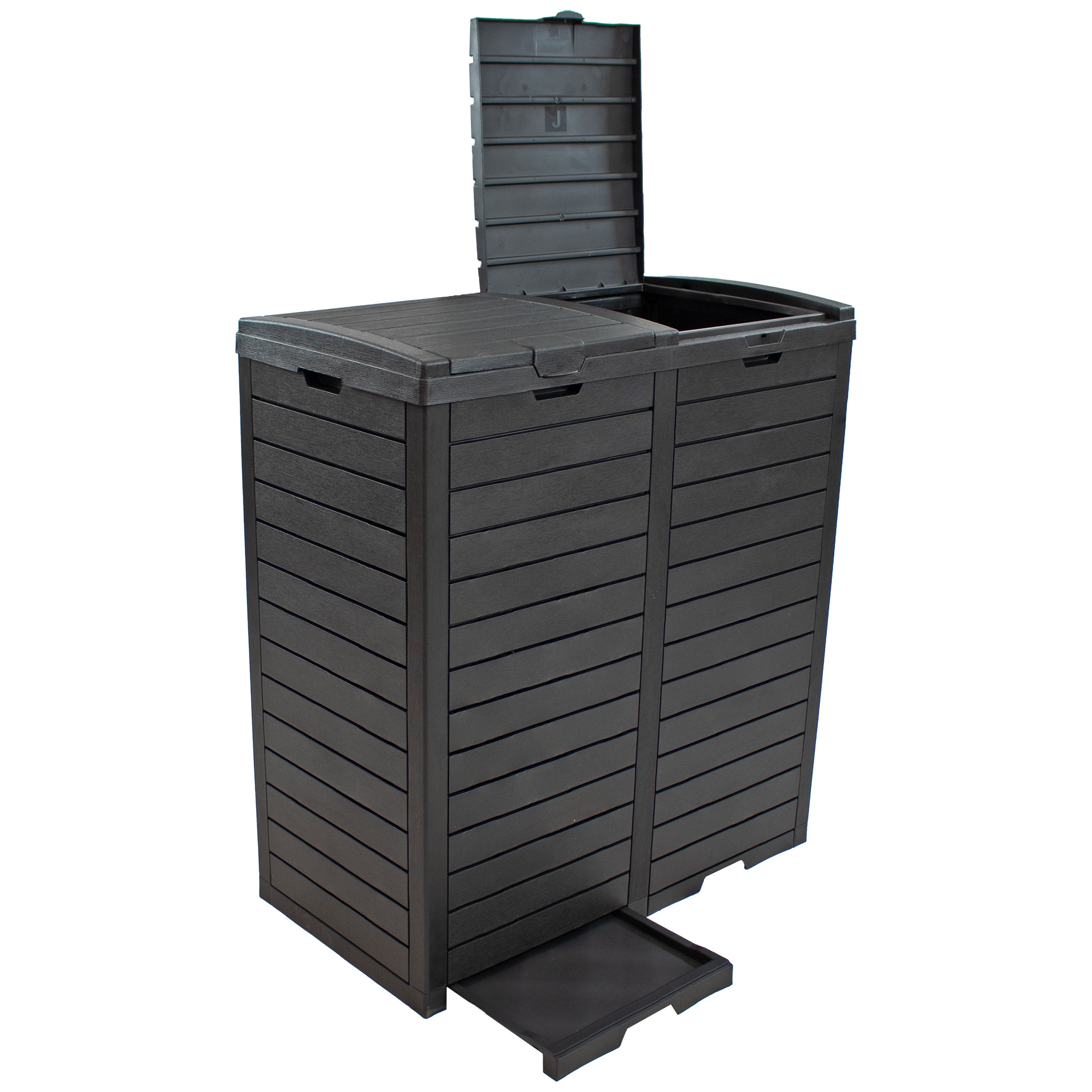 Sunnydaze Outdoor Patio Trash Can with Lid - Durable Waterproof Garbage Bin for Backyard, Deck, Poolside & Garden Waste Disposal