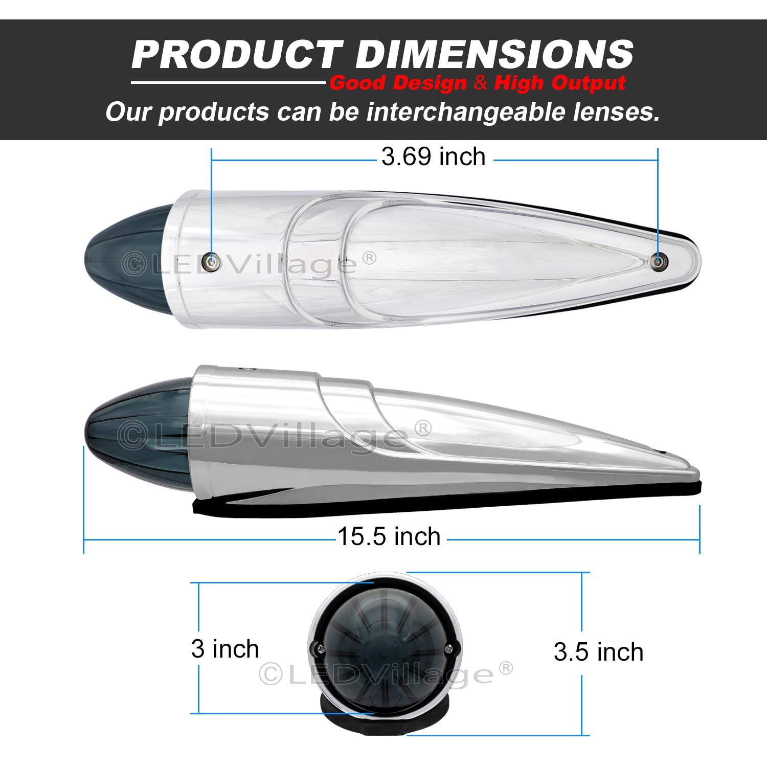 7X Smoked Lens Amber LED Cab Marker Roof Light with Chrome Base - Universal Fit for Pickup Trucks, Trailers & Mack Vehicles - 12V DC Waterproof Clearance Lamps (Great for Night Driving, Off-Roading & Heavy-Duty Trucking)