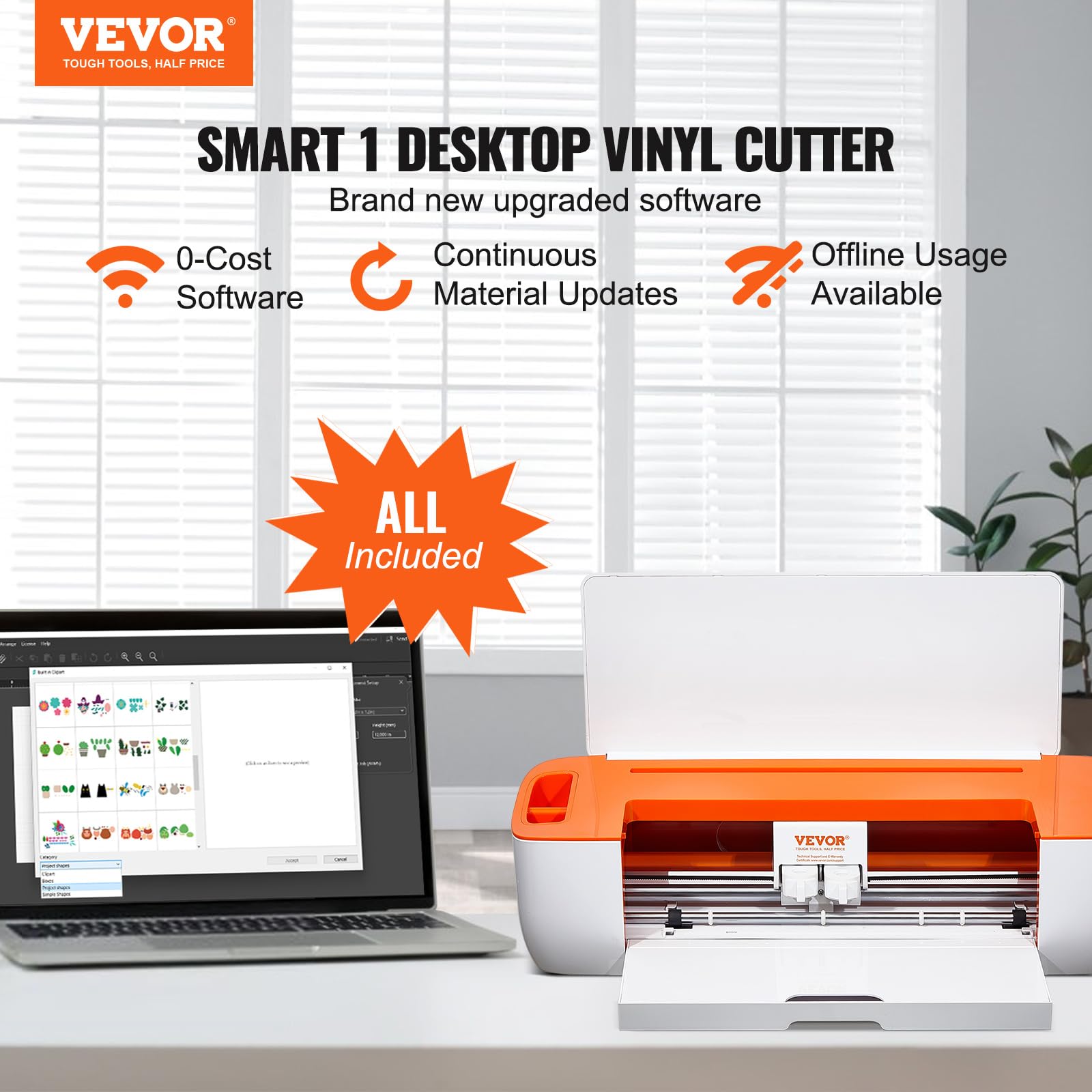 VEVOR Bluetooth Vinyl Cutter Machine - Compatible with iOS, Mac, Android & Windows - DIY Cutting Plotter with Massive Design Templates - Perfect for Custom Cards, Home Decor, Sign Making & Craft Projects