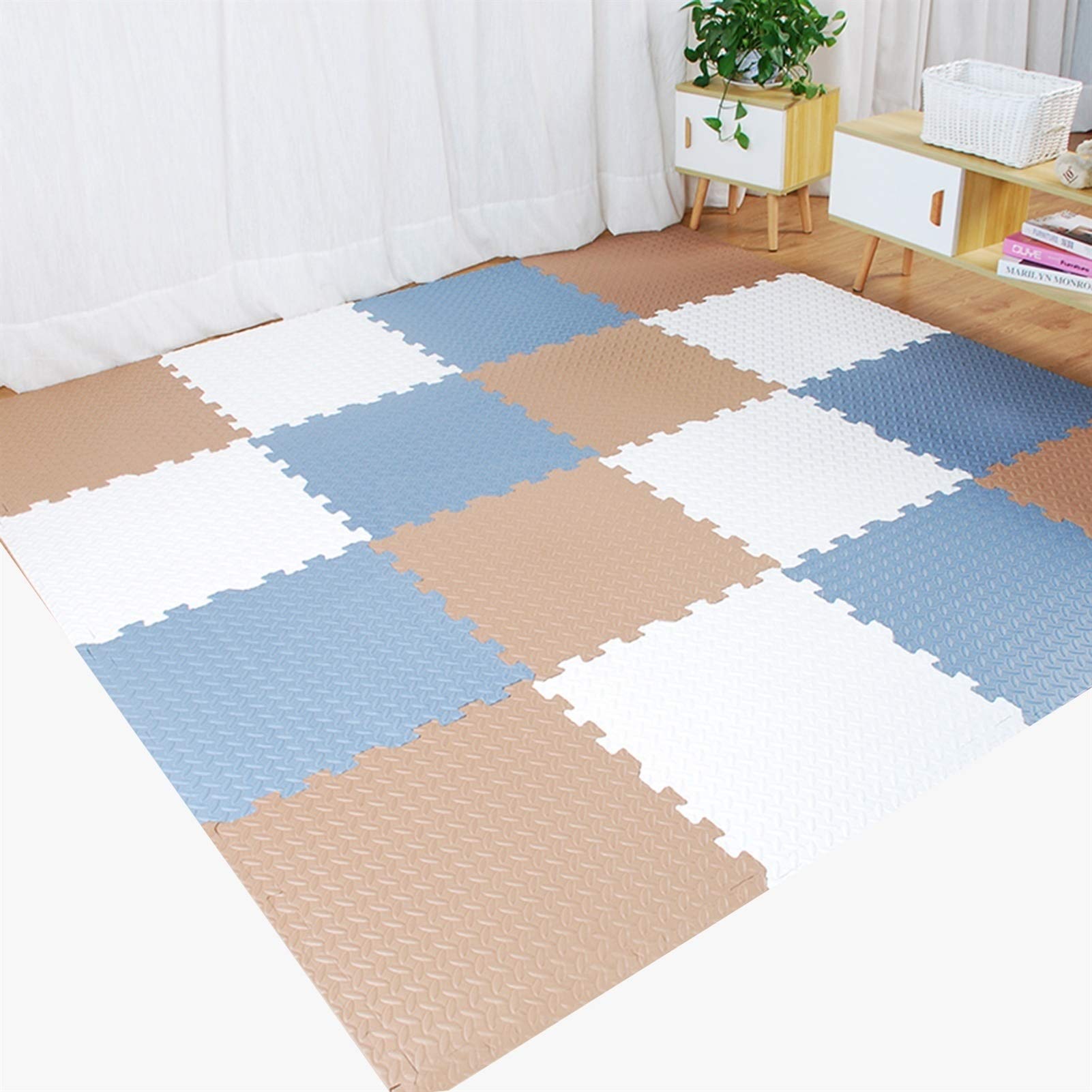 MAHFEI Interlocking Soft Foam Floor Mats - EVA Puzzle Rubber Tiles for Gym, Exercise, Pilates, Garage & Kids Playroom | Non-Slip Protective Flooring | 9-Piece Set (Color #2) - Perfect for Home Workouts, Yoga, Toddler Play Areas & Treadmill Protection
