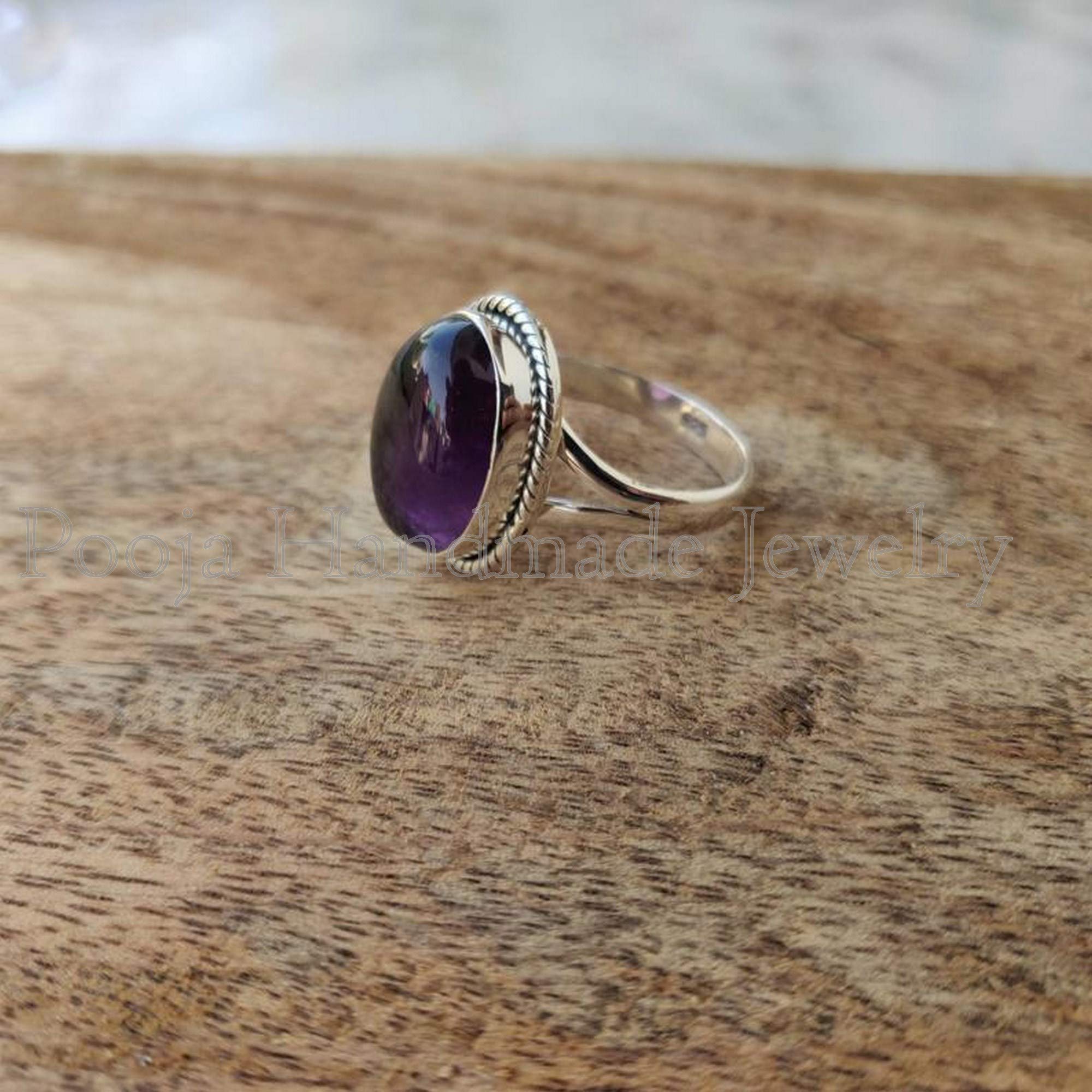 Handmade 925 Sterling Silver Amethyst Ring - Natural Purple Gemstone Boho Jewelry, Twisted Design Dainty Ring for Women, Wedding Gift, Proposal & Birthstone Jewelry | Perfect for Boho Style, Engagement & Everyday Wear