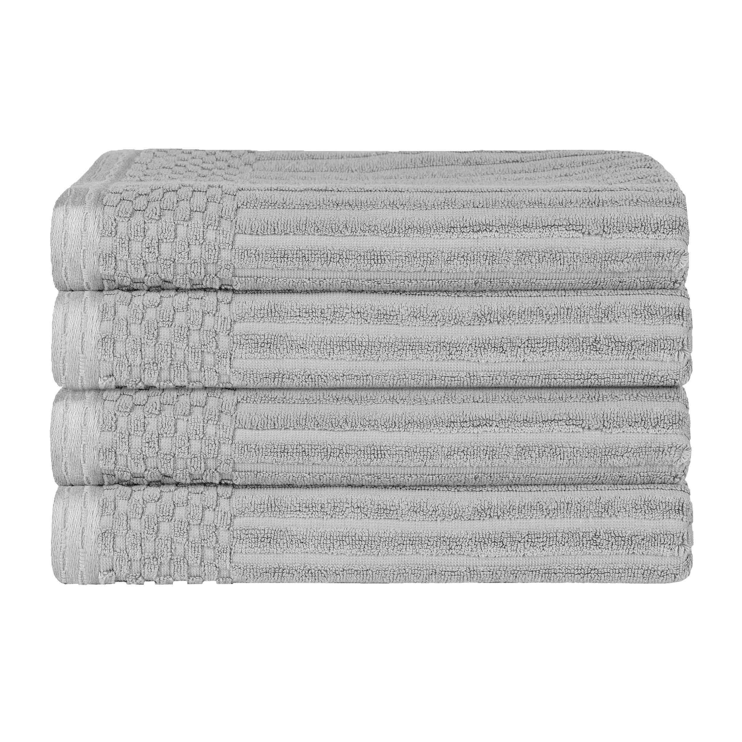 Premium Soho Ribbed Textured Cotton Bath Towels - Ultra Absorbent, Soft & Quick-Drying - Set of 4 (White) - Luxury Spa, Bathroom & Beach Essentials for Home & Travel