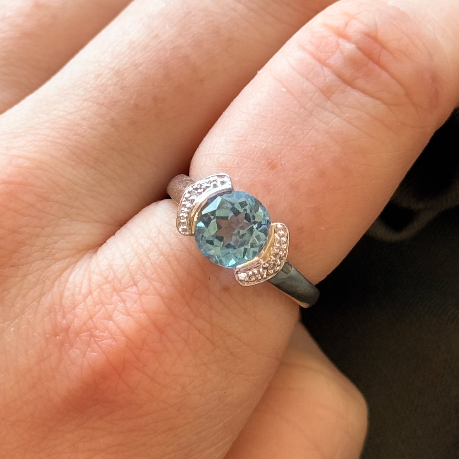 Blue Topaz and Diamond Semi Bezel Ring - 2.00ct Blue Topaz & 0.02ctw Diamonds - Size 7 - Elegant Birthstone Jewelry for Women - Perfect for Anniversaries, Engagements & Special Occasions