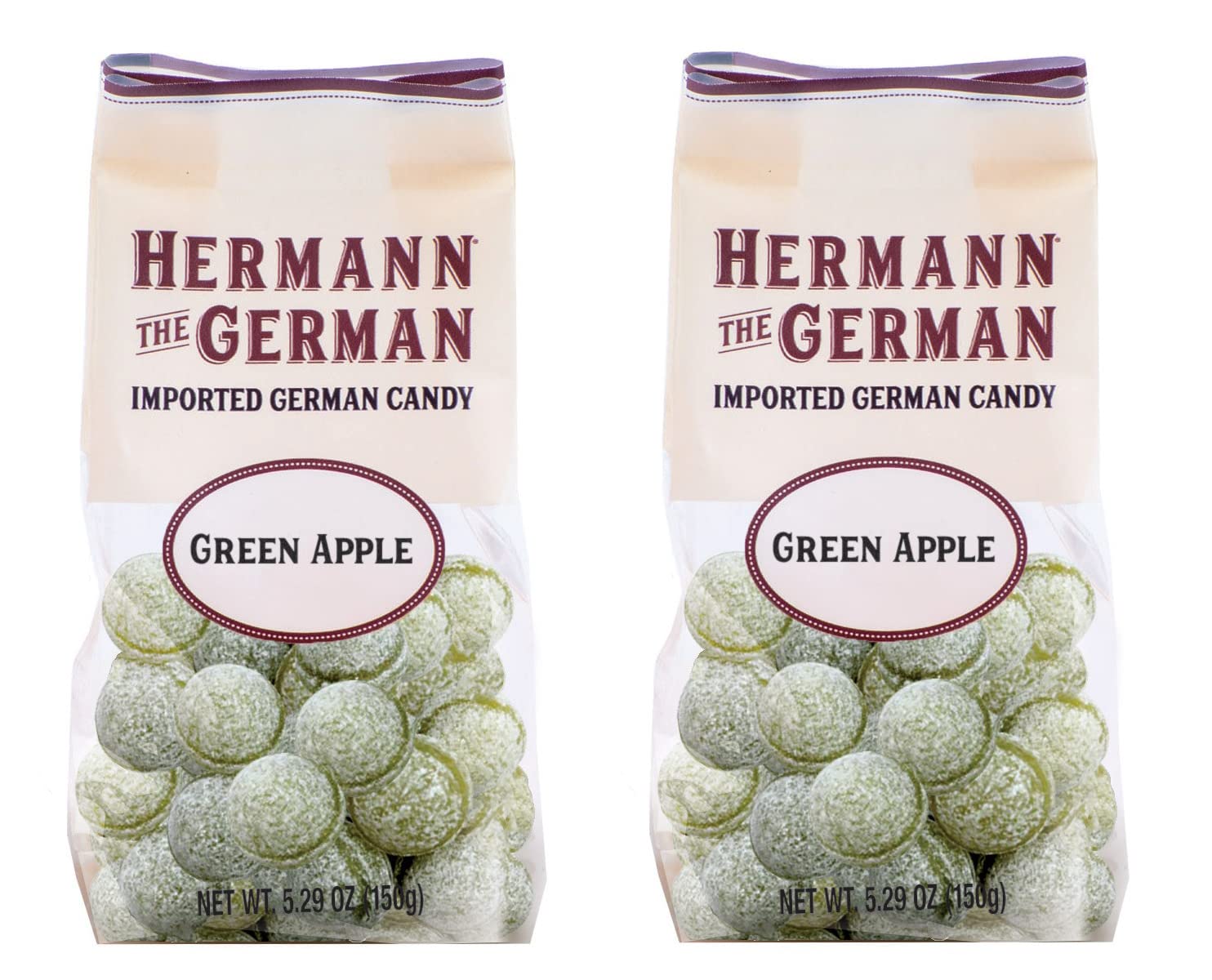 Hermann the German Hard Candy - Imported Green Apple Flavor - Pack of 2 (2.12 oz) - Perfect for Office Snacks, Party Favors & Travel Treats