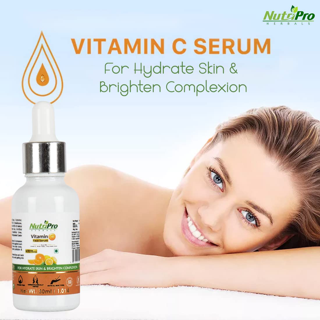 NutriPro Vitamin C Face Serum & Brightening Day Cream 80g - Hydrating & Glow Boosting with Vitamin C, Hazel & Aloe Vera | Silicone-Free, Paraben-Free | Perfect for Daily Skincare & Dull Skin Revival