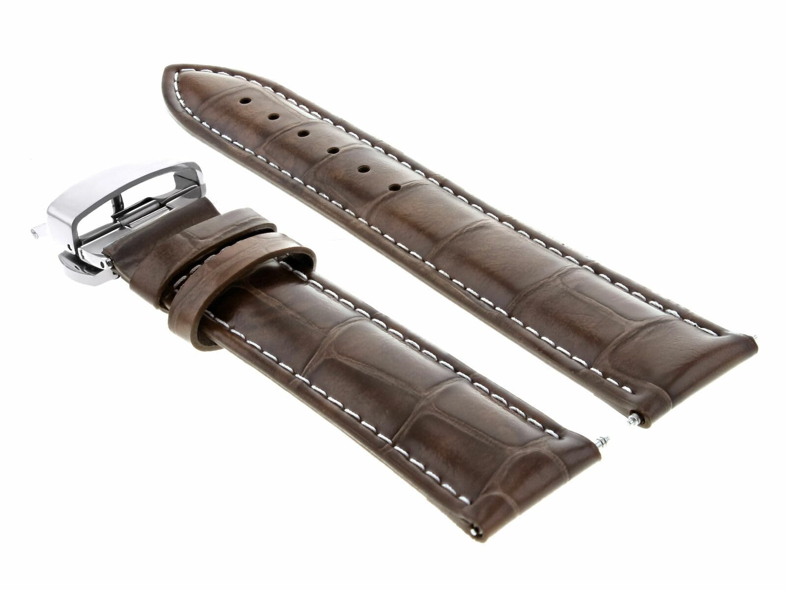 20mm Genuine Leather Watch Band Strap with Deployment Clasp - Compatible with Invicta Watches, Light Brown with White Stitching | Replacement Watch Strap for Men & Women | Perfect for Business, Casual & Formal Occasions