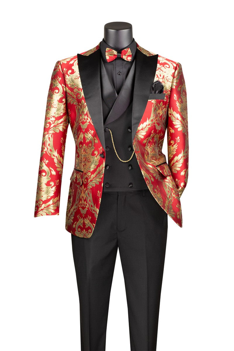Modern Fit 3-Piece Men's Suit Set with Matching Red Bow Tie | Formal Business Attire, Wedding & Special Occasion Outfit