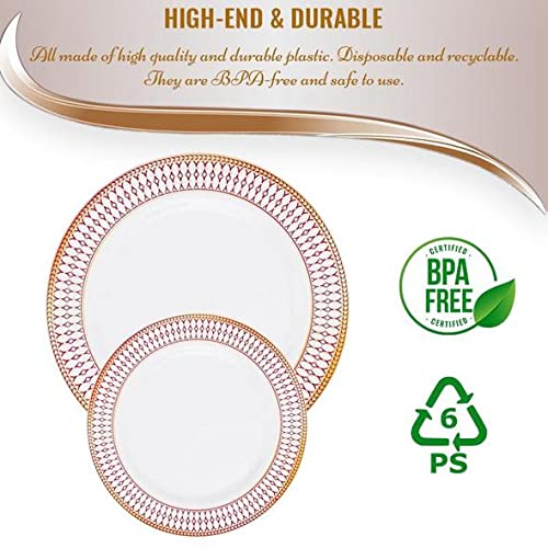 Elegant White Plastic Plates with Gold Rim - 240-Piece Disposable Dinnerware Set (120 Dinner Plates + 120 Salad Plates) for Birthday, Wedding, Party & Special Events - Perfect for Catering, Picnics & Outdoor Gatherings