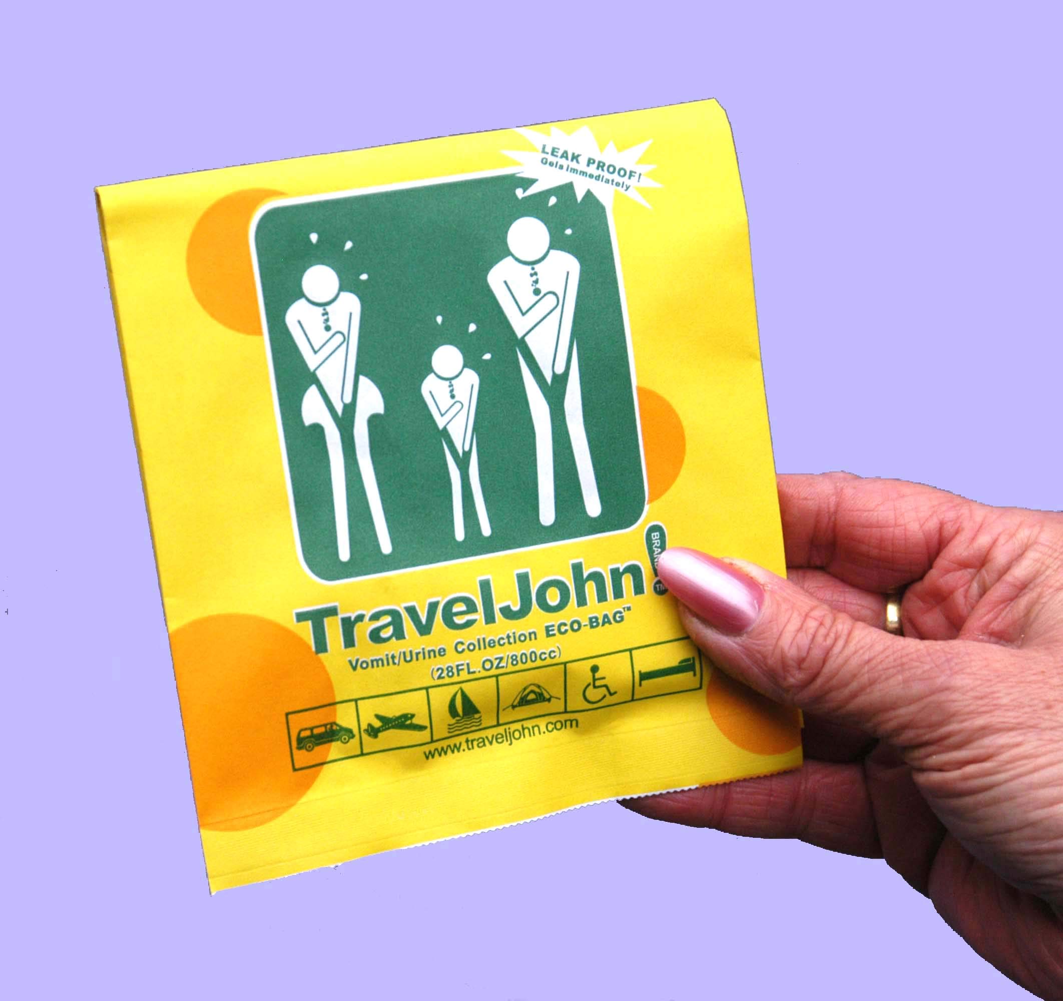 TravelJohn Disposable Vomit Bags for Cars, Airplanes & Motion Sickness - 5 Pack Leak-Proof Nausea Bags for Travel, Pregnancy & Emergency Use