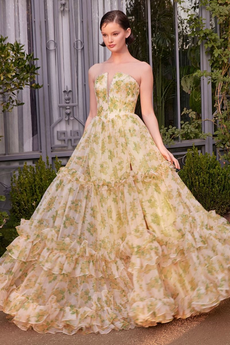 Strapless Floral Printed Ball Gown A1430 by Andrea & Leo - Elegant Prom, Wedding & Evening Party Dress