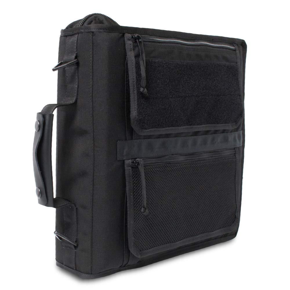 Tactical Notebook Cover - 3-Ring Binder Organizer with Zipper & Leather Handle | Fits 3-4 Inch Binders | Durable Field Notebook for Military, Outdoor & Office Use | Waterproof Tactical Gear (Black)