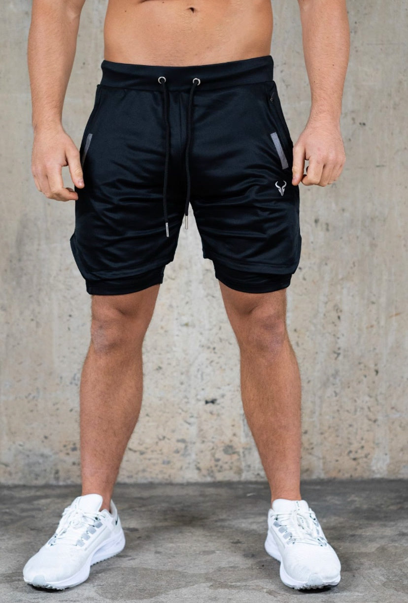 Cerus Black Proctor 2-in-1 Running Shorts with Built-in Liner - Men's Athletic Workout Gym & Training Shorts for Comfortable Jogging, Basketball & Outdoor Sports