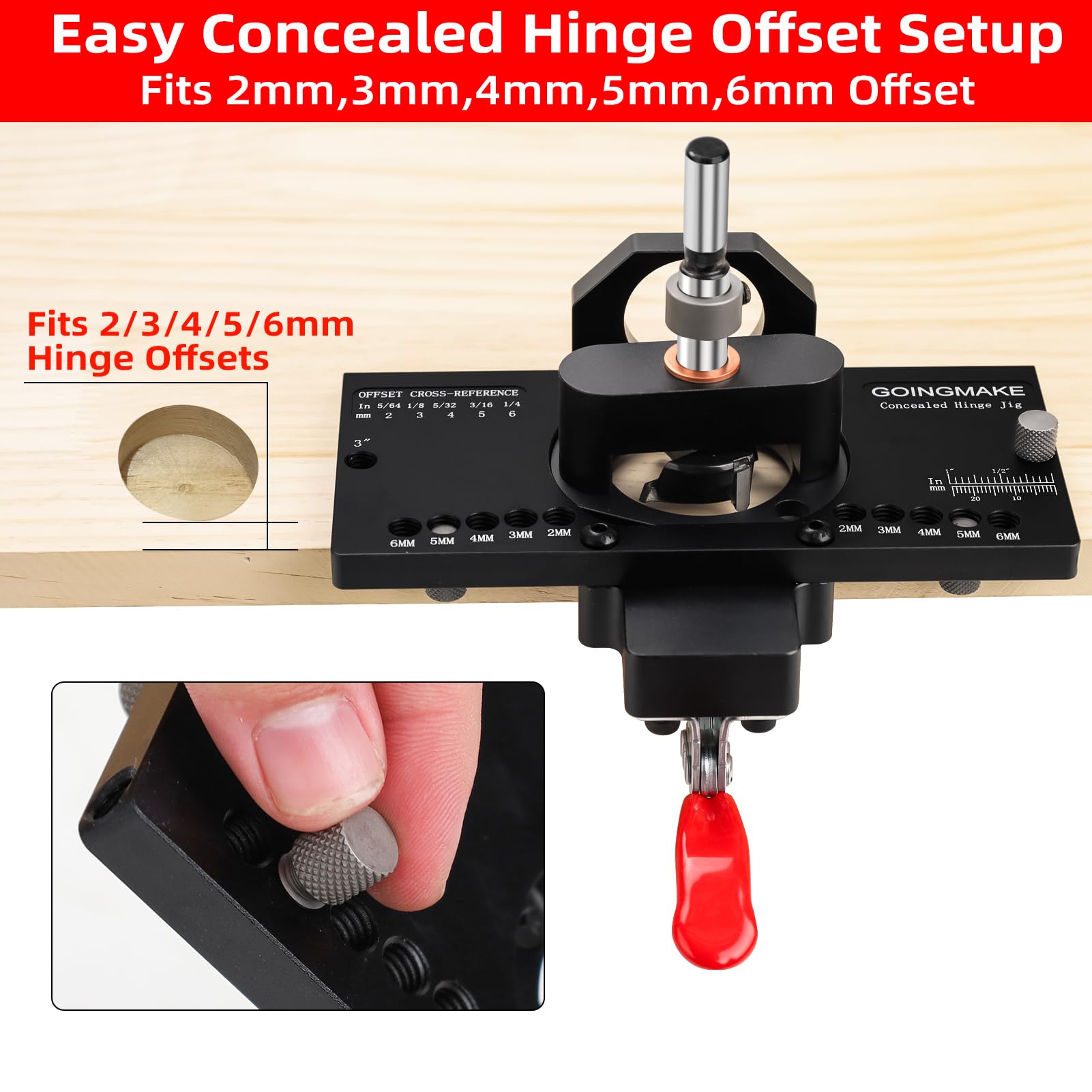 35mm Concealed Door Hinge Jig with Quick Clamp & Dust Vacuum Adapter - Professional Cabinet Hinge Mounting Tool for Woodworking, Perfect for Kitchen Cabinets & Furniture Installation