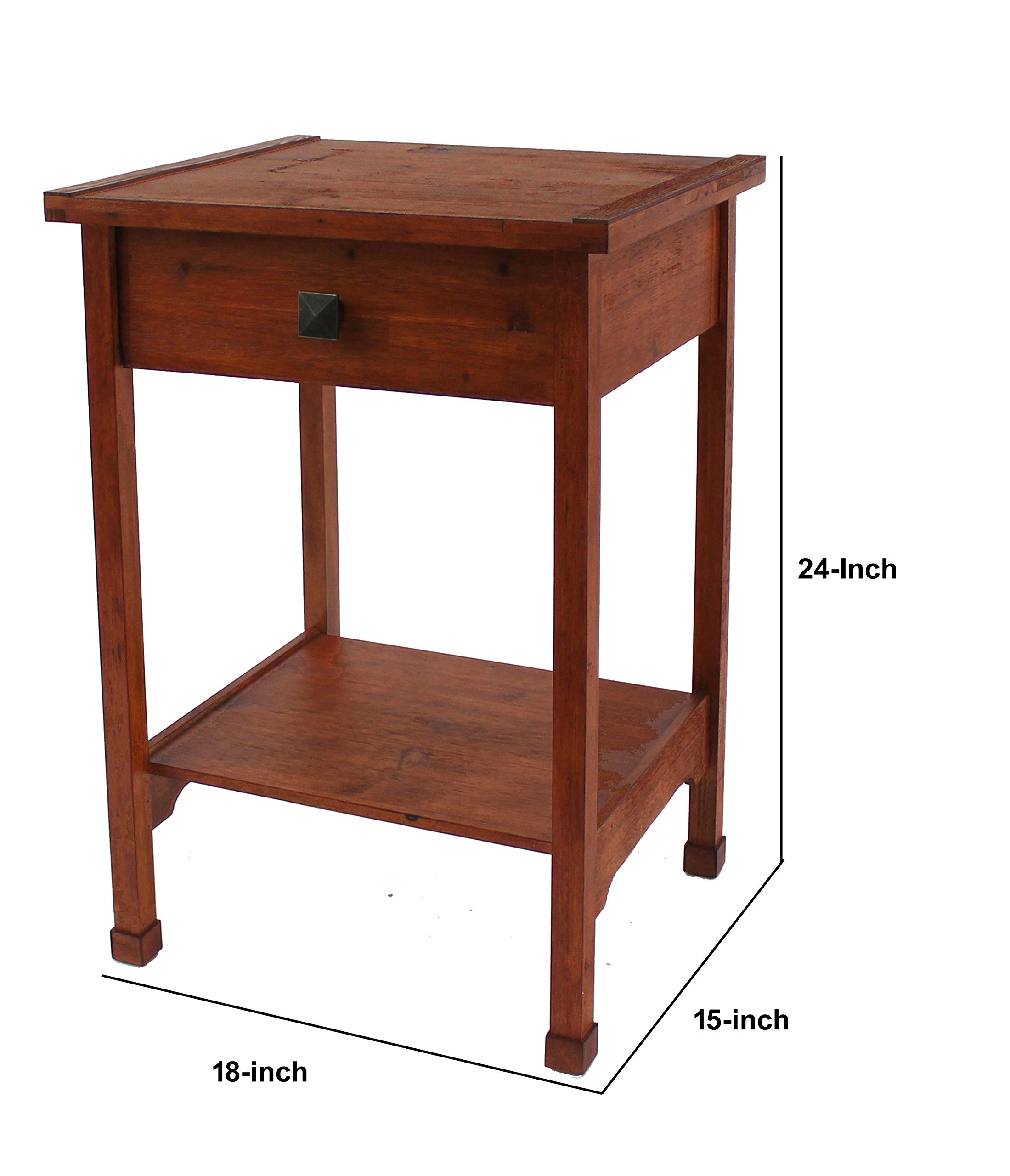 Rustic Wooden End Table with Drawer and Shelf - Solid Oak Side Table for Living Room, Bedroom, or Office - Brown Farmhouse Nightstand with Storage Space