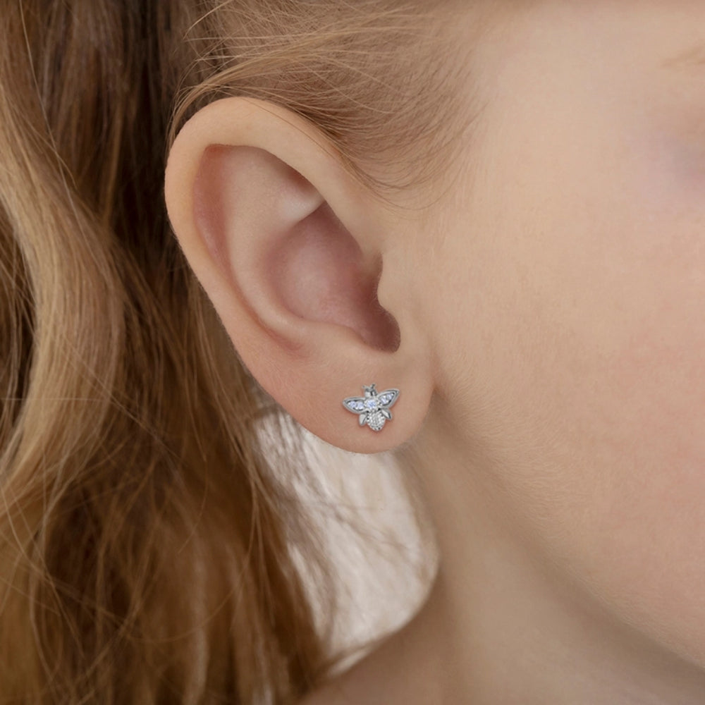 Kids' Sterling Silver CZ Bee Stud Earrings - Hypoallergenic Jewelry for Girls, Birthday Gifts, Everyday Wear & Special Occasions